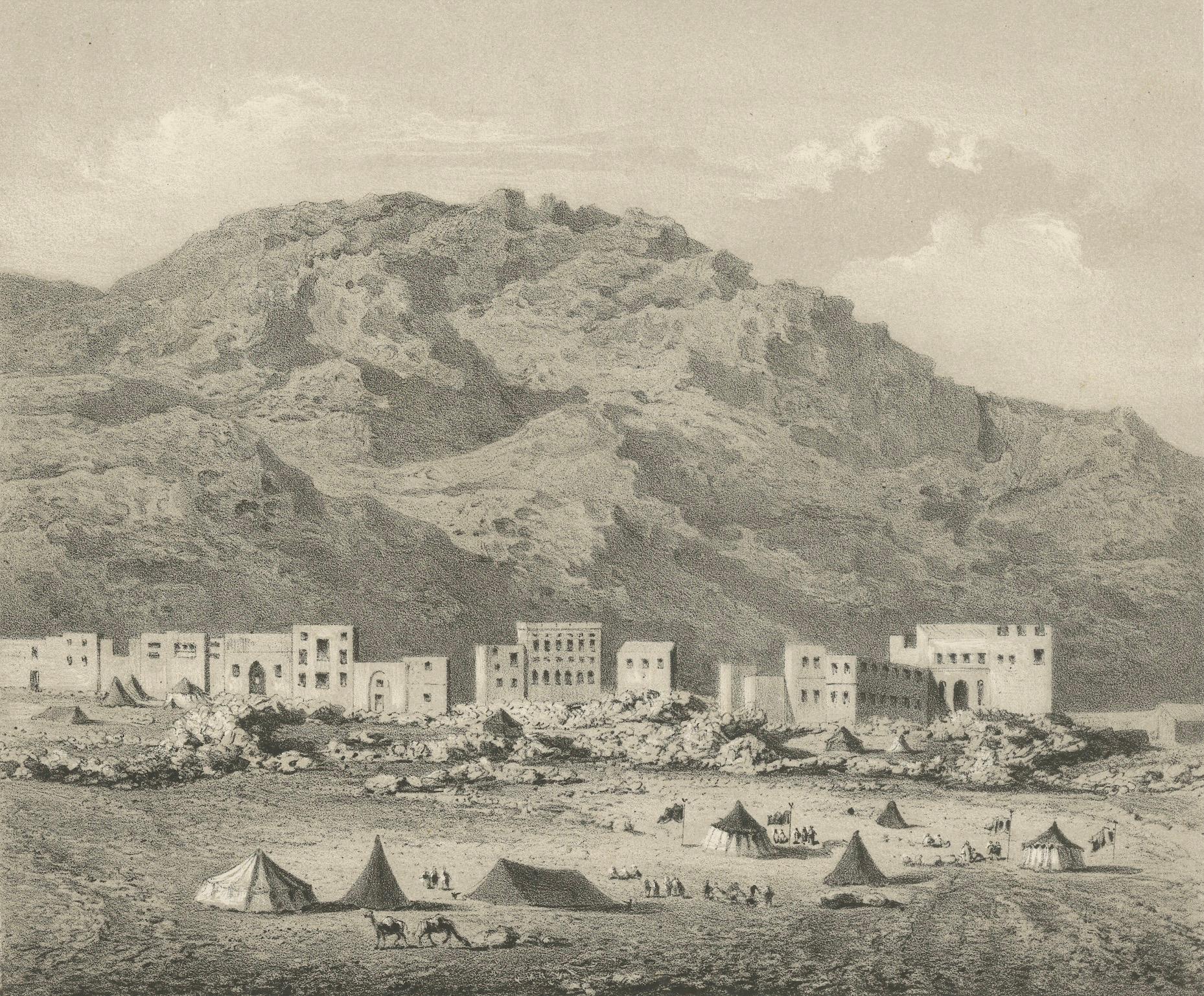 Islamic Landscape Print Mina Valley Near Mecca, 1863 Dutch Lithograph en Bueno estado para la venta en Langweer, NL
