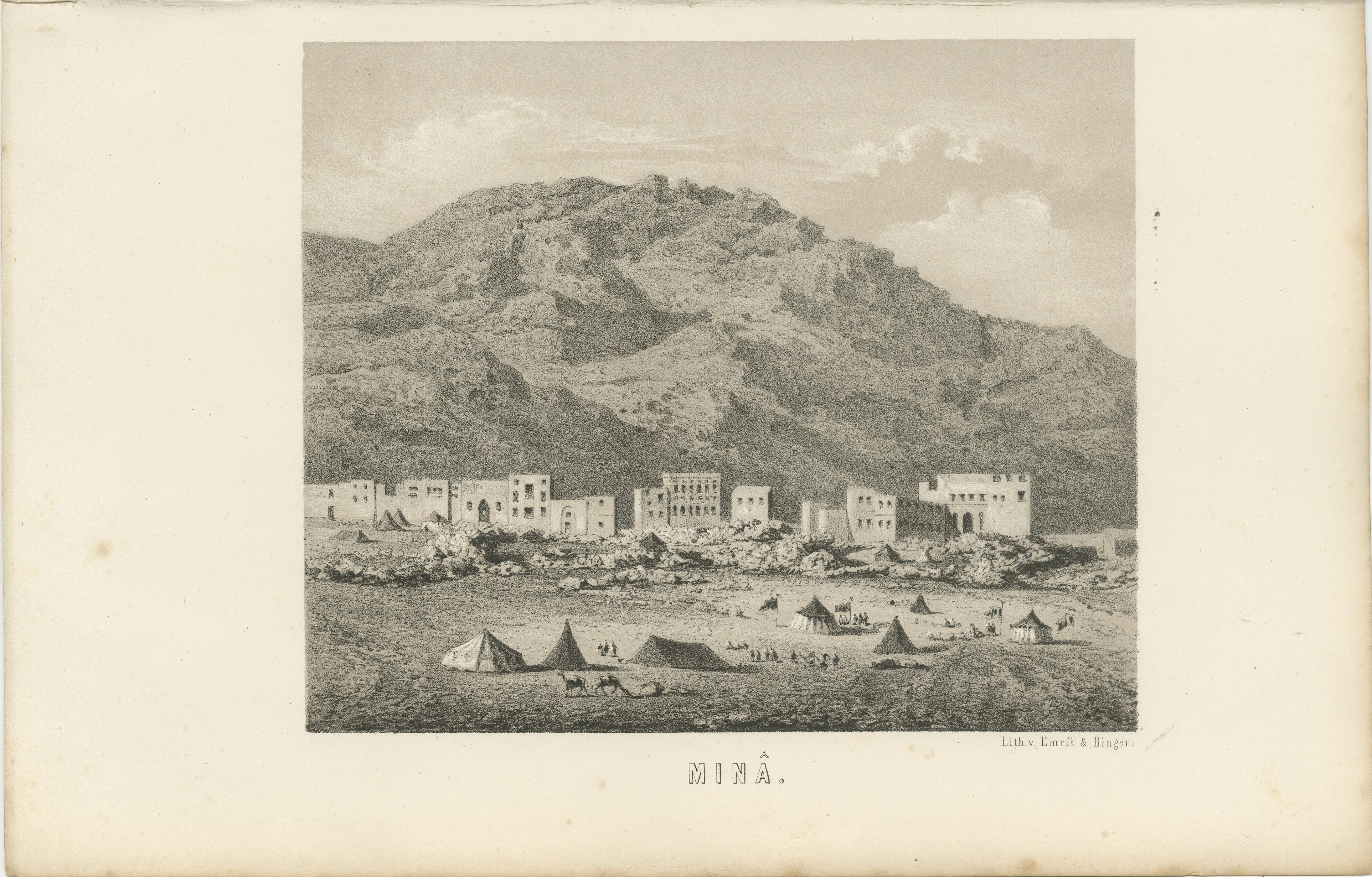 Islamic Landscape Print Mina Valley Near Mecca, 1863 Dutch Lithograph Papel en venta