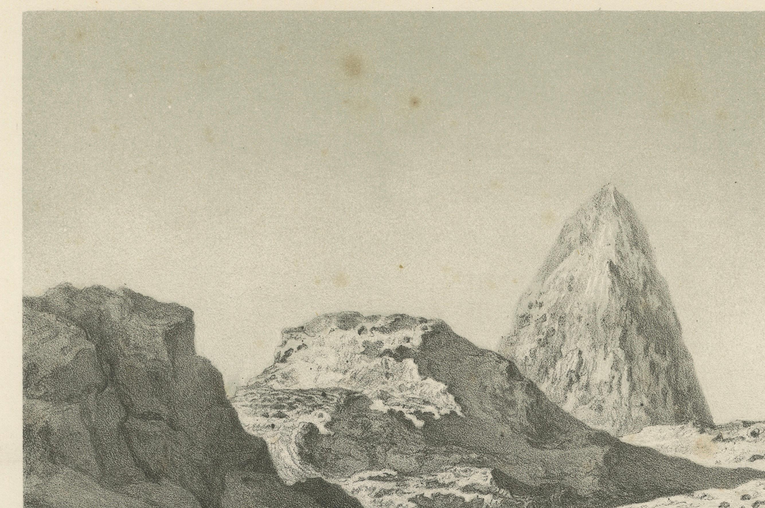 Islamic Landscape Print Mountain of Hira Mecca, 1863 Dutch Lithograph

This serene and symbolically powerful lithograph, titled “De Berg Hirâ (de berg des lichts)” or “The Mountain of Hira (The Mountain of Light),” depicts one of the most sacred