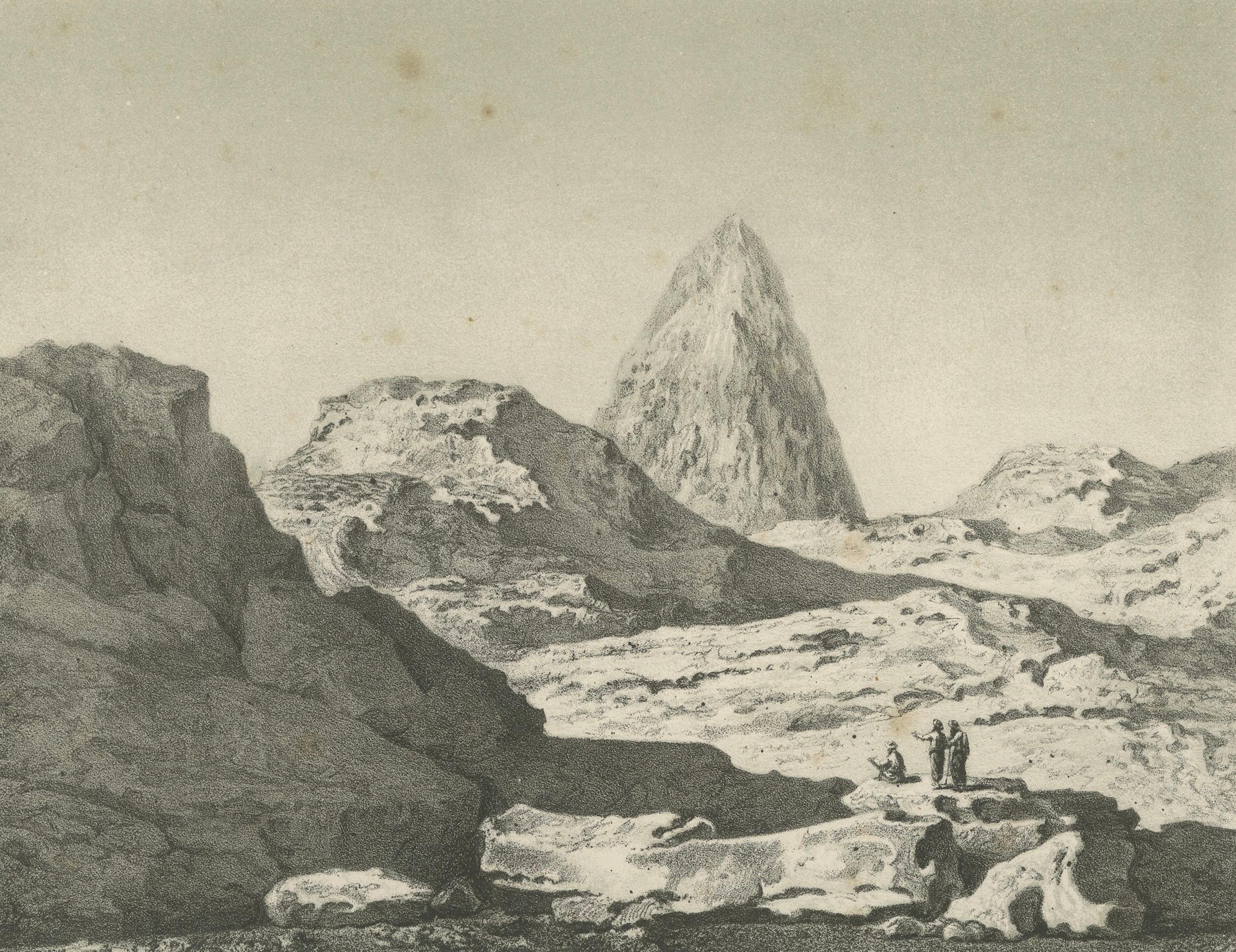 Islamic Landscape Print Mountain of Hira Mecca, 1863 Dutch Lithograph en Bueno estado para la venta en Langweer, NL