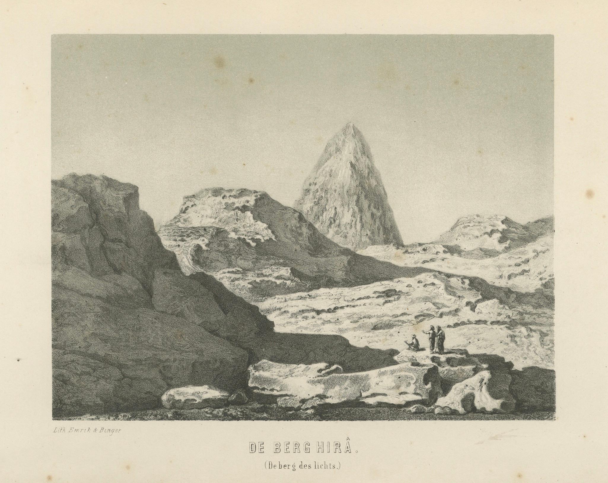 Islamic Landscape Print Mountain of Hira Mecca, 1863 Dutch Lithograph Mediados del siglo XIX en venta