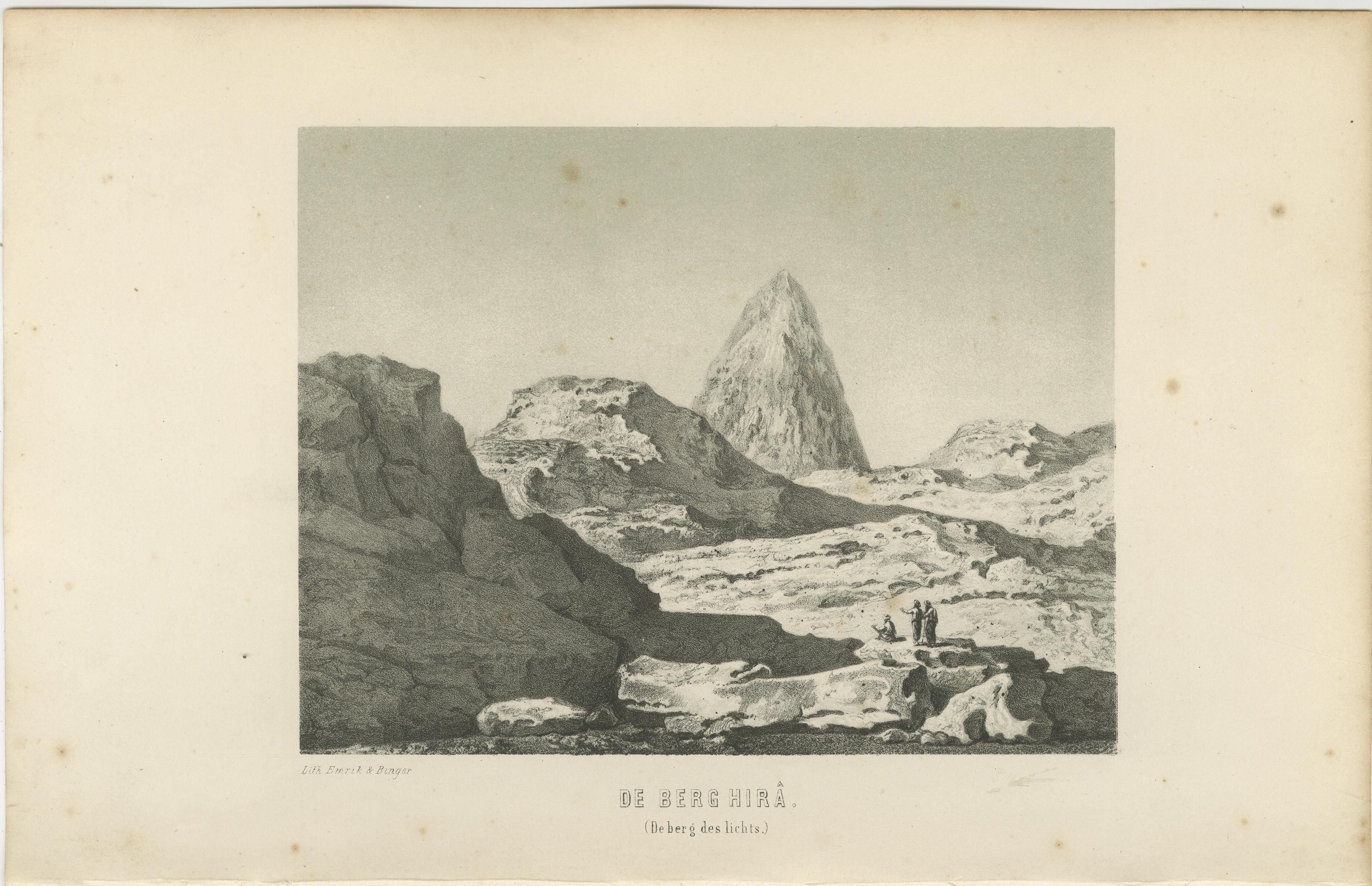 Islamic Landscape Print Mountain of Hira Mecca, 1863 Dutch Lithograph Papel en venta