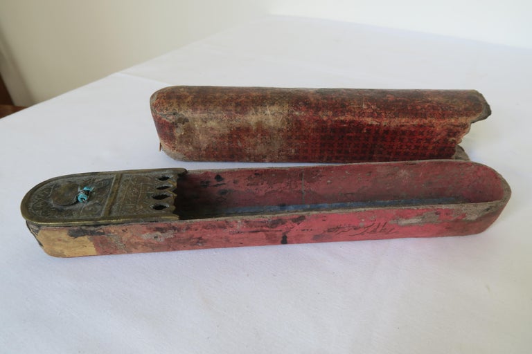 View of Islamic Ottoman Inkwell and Feather Set Made From Brass and Papier ...