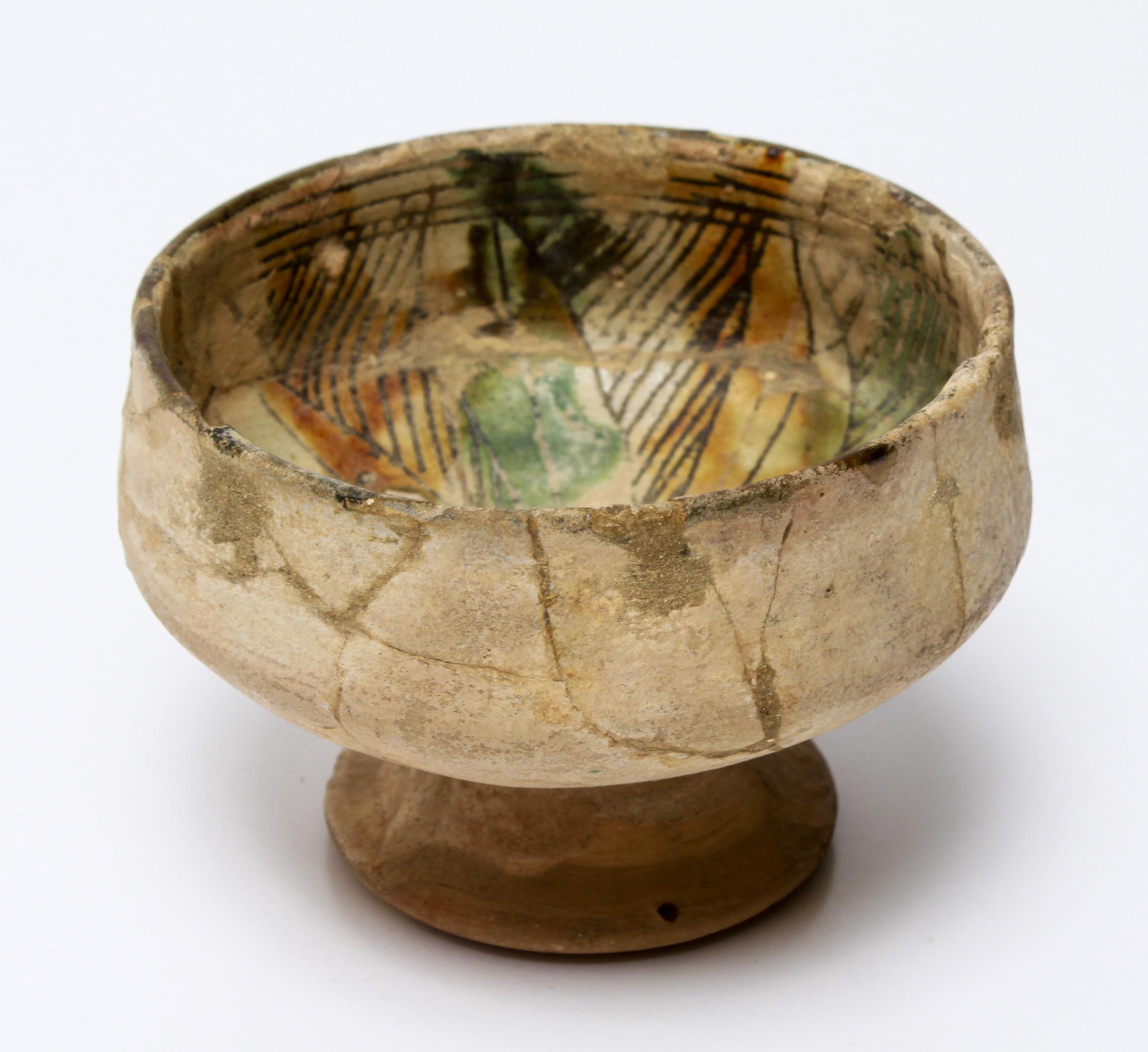 Glazed Islamic Persian Nishapur Pottery Footed Bowl