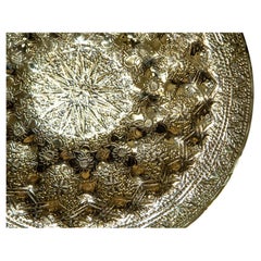 Islamic Persian Polished Brass Tray Collectible Metal Work Platter 10 inches D.