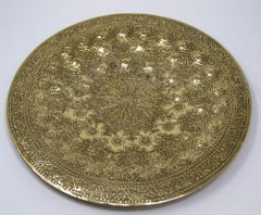 Islamic Persian Polished Brass Tray Collectible Metal Work Platter 10 inches D.