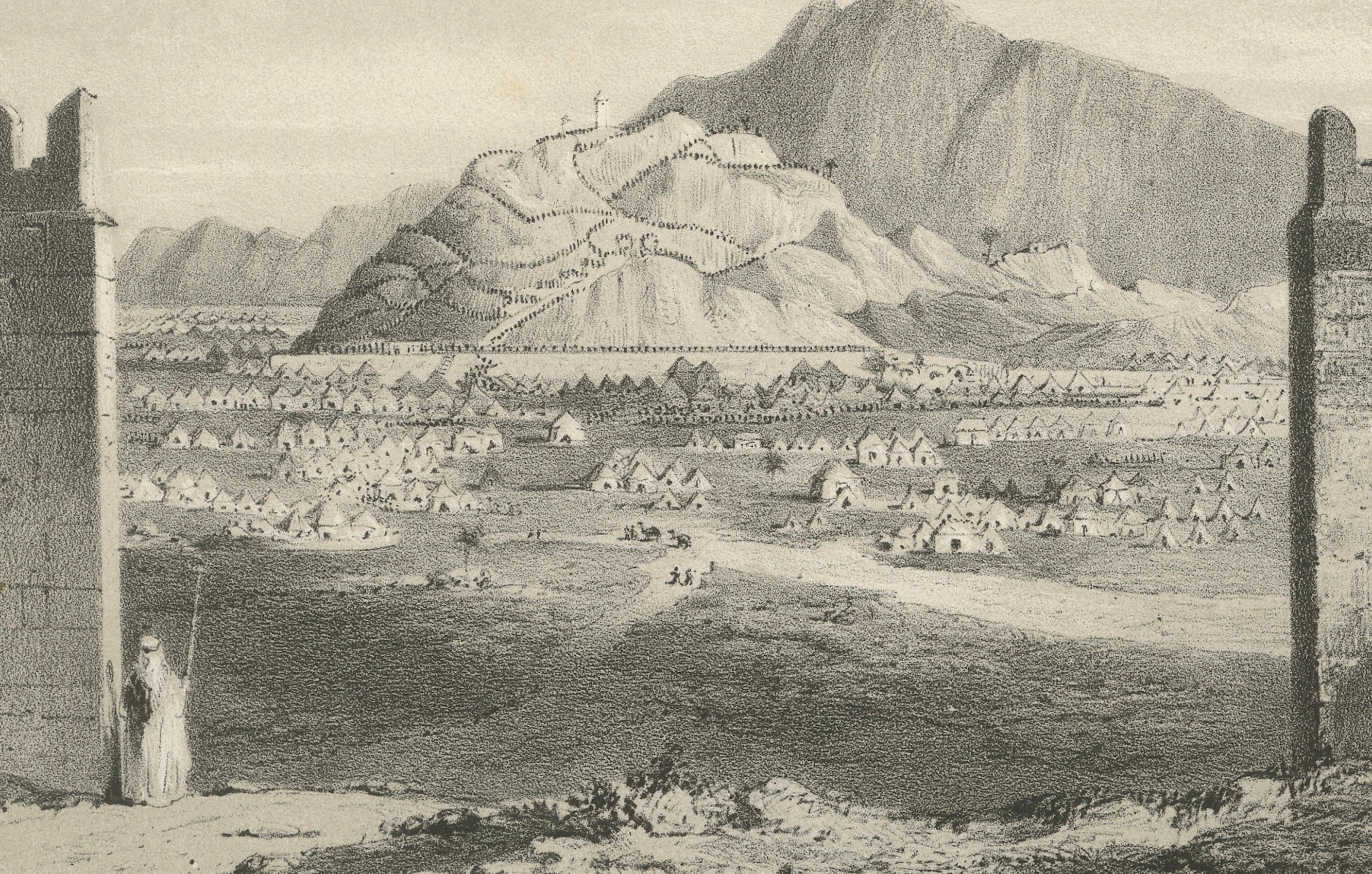 Islamic Pilgrimage Print Mount Arafat During Hajj, 1863 Dutch Lithograph

This striking lithograph titled “De Berg Arafa Gedurende de Bedevaart” (Mount Arafat During the Pilgrimage) captures a significant and deeply spiritual moment in the Islamic