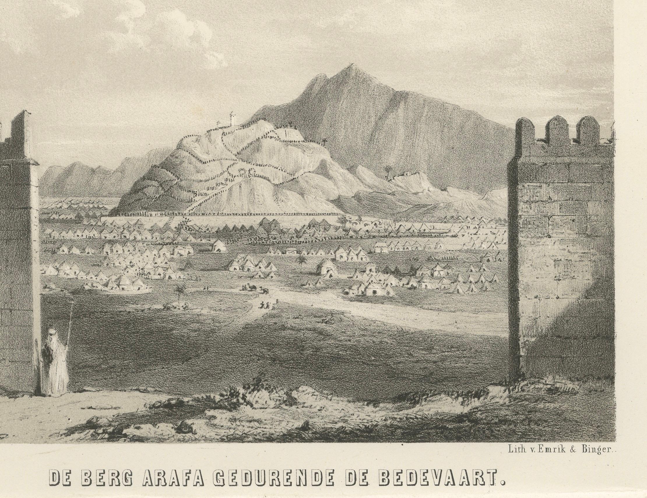 Islamic Pilgrimage Print Mount Arafat During Hajj, 1863 Dutch Lithograph Grabado en venta