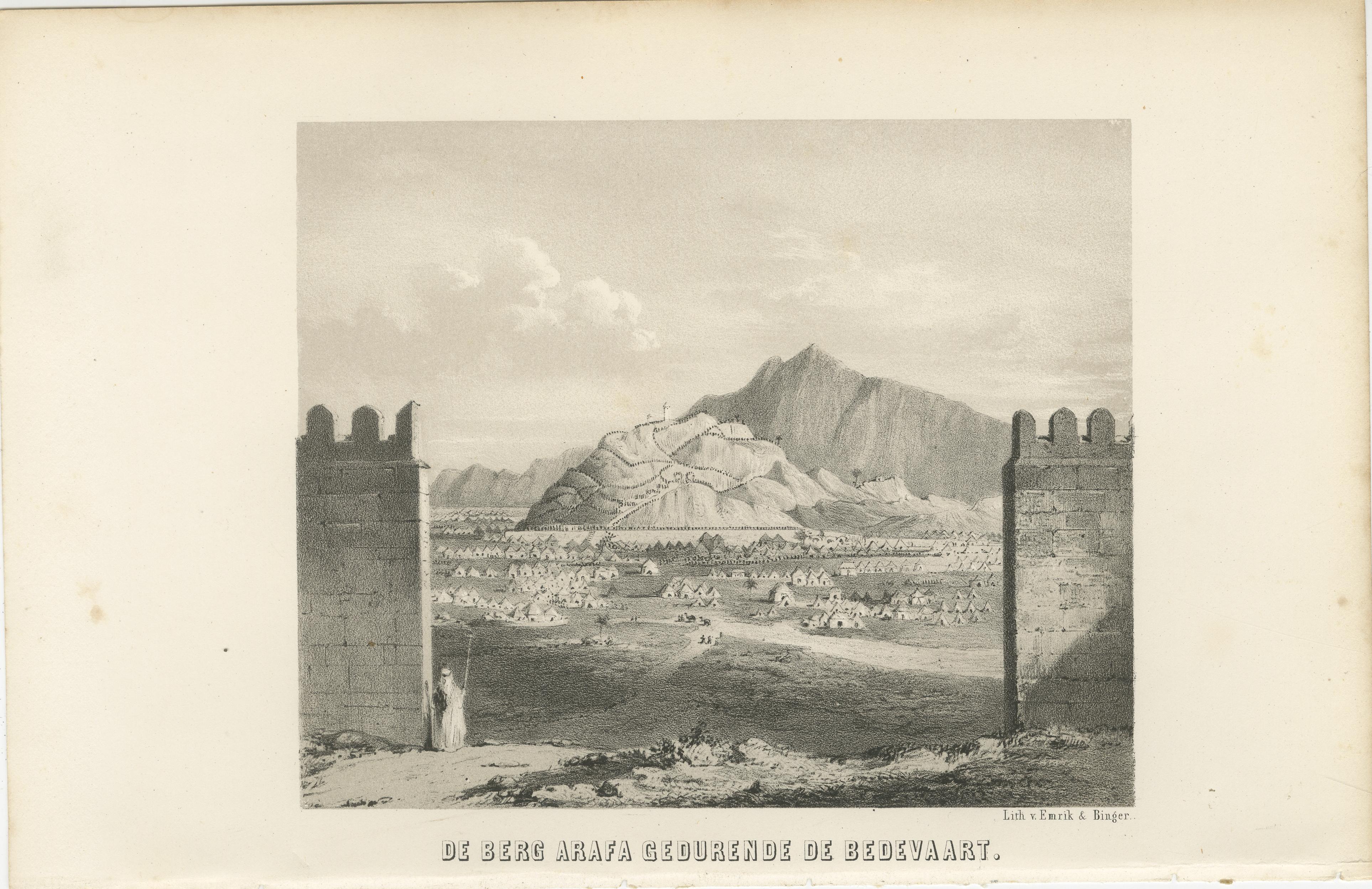 Islamic Pilgrimage Print Mount Arafat During Hajj, 1863 Dutch Lithograph Papel en venta