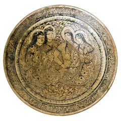 Islamic Pottery Bowl with Figurative Paint Kashan Ware