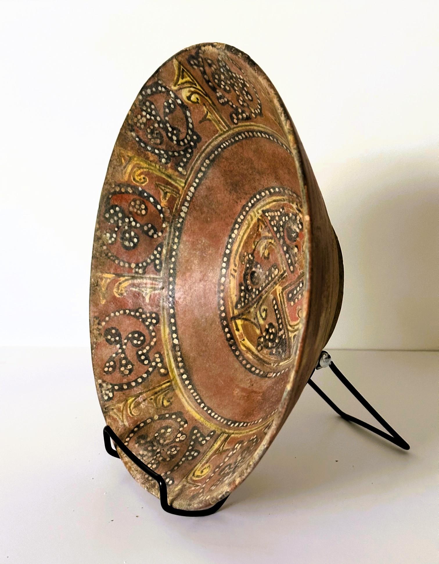 18th Century and Earlier Islamic Pottery Bowl with Slip Paint Nishapur  For Sale