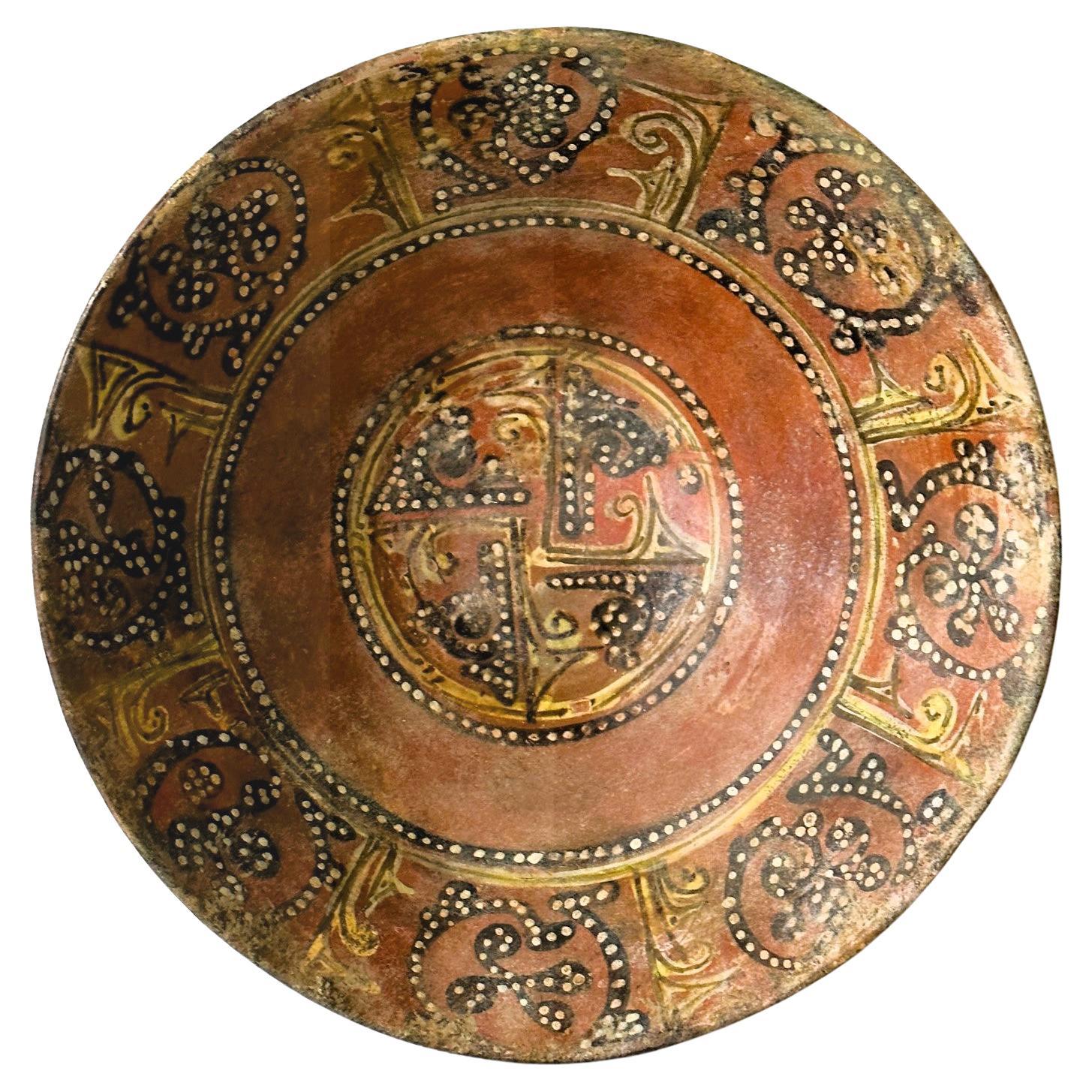 Islamic Pottery Bowl with Slip Paint Nishapur  For Sale
