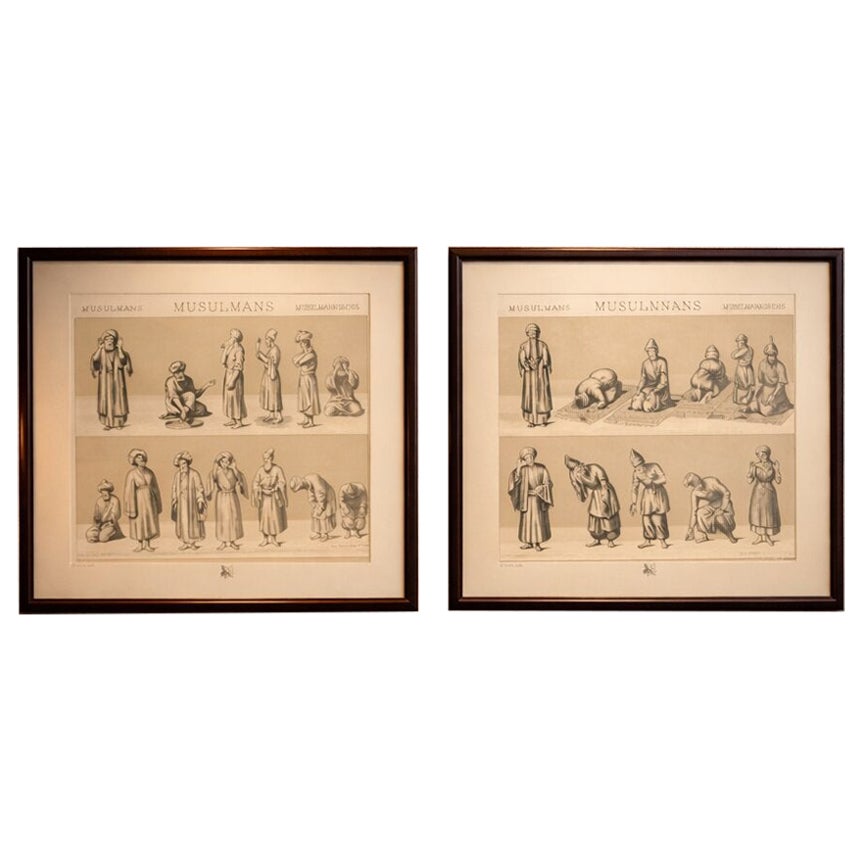 Islamic Prayer Lithographs, Muslims Worship Postures, Paris 1888 Set For Sale