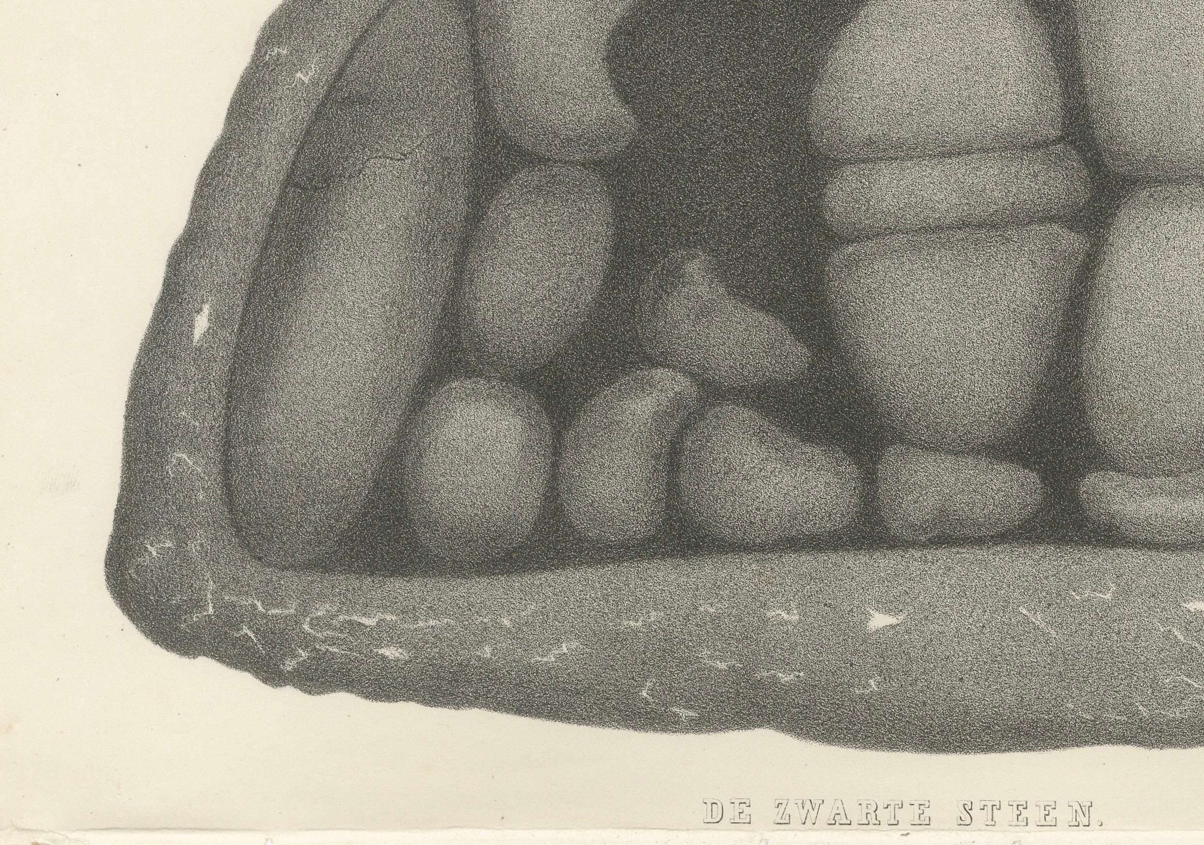 Islamic Relic Print The Black Stone of Mecca, 1863 Dutch Lithograph Grabado en venta