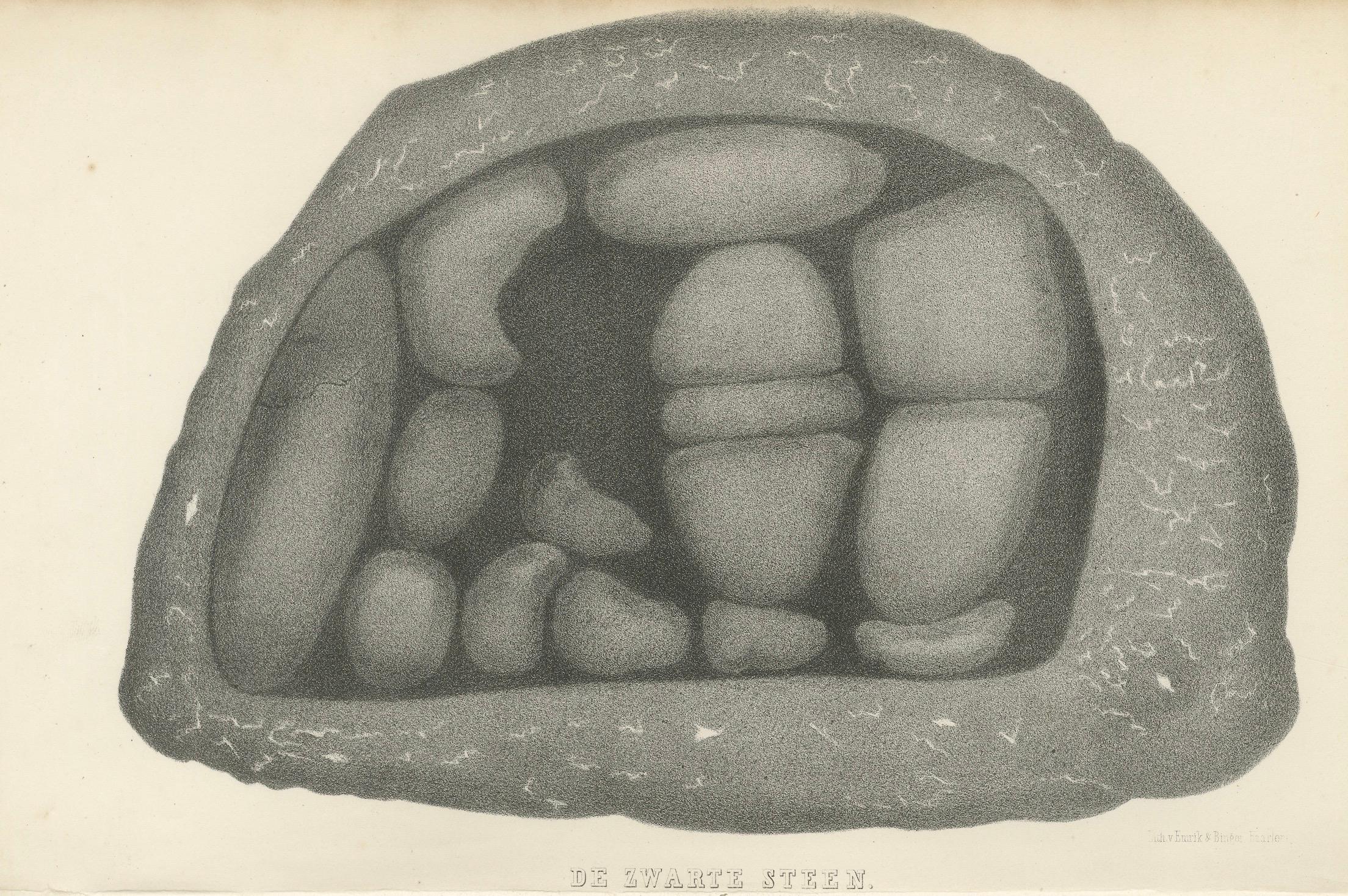 Islamic Relic Print The Black Stone of Mecca, 1863 Dutch Lithograph Mediados del siglo XIX en venta