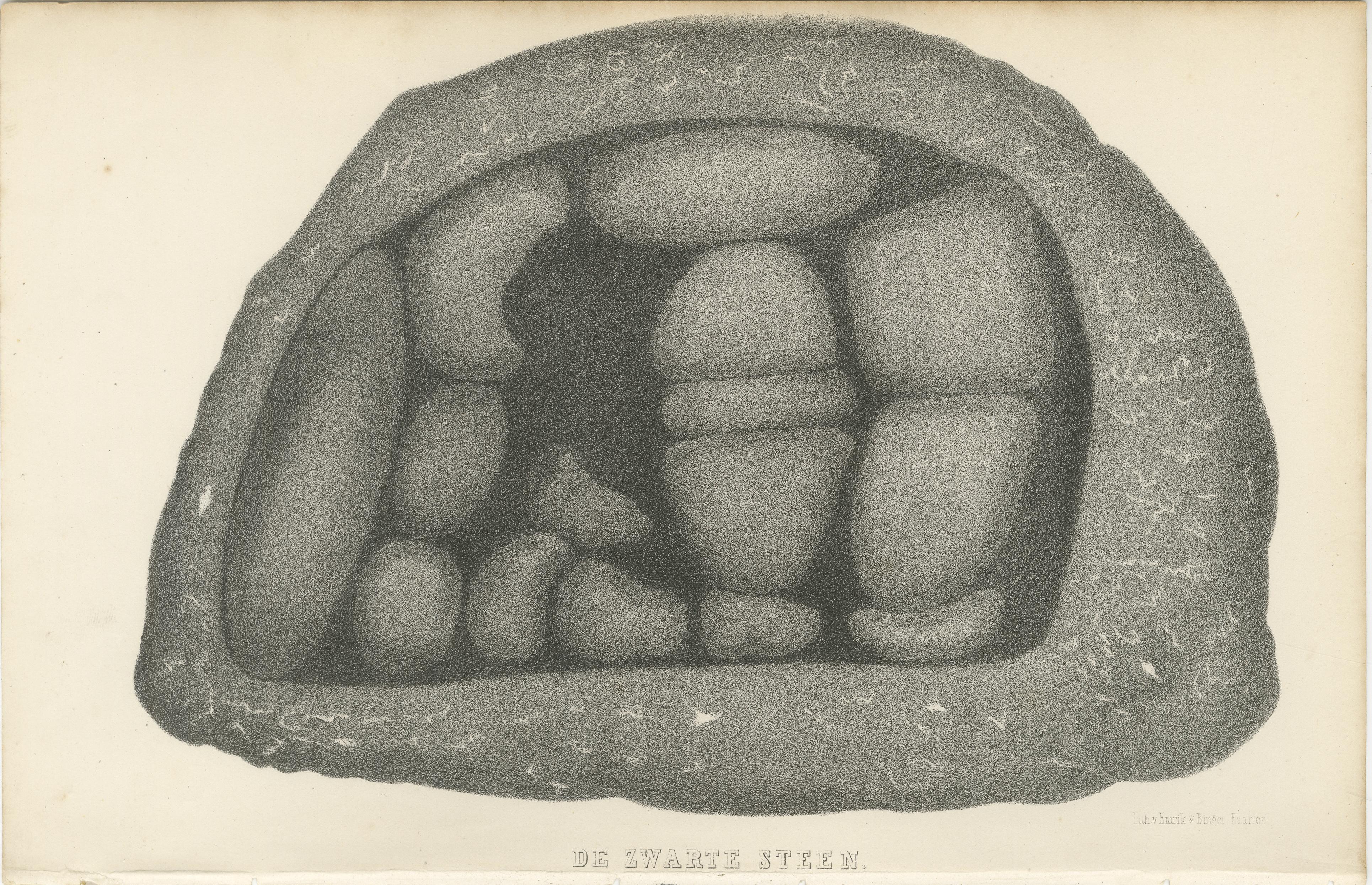 Islamic Relic Print The Black Stone of Mecca, 1863 Dutch Lithograph Papel en venta