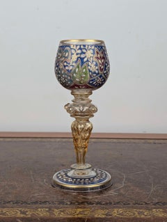 Bicchiere da vino in smalto e dorato in stile boemo "Rinascimento islamico" di Fritz Heckert