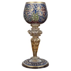 Bicchiere da vino in smalto e dorato in stile boemo "Rinascimento islamico" di Fritz Heckert