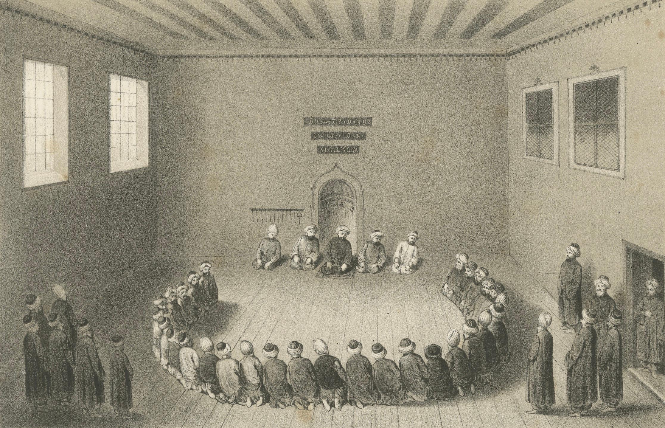 Milieu du XIXe siècle Impression rituelle islamique Danse des derviches Cérémonie, 1863 Lithographie hollandaise en vente