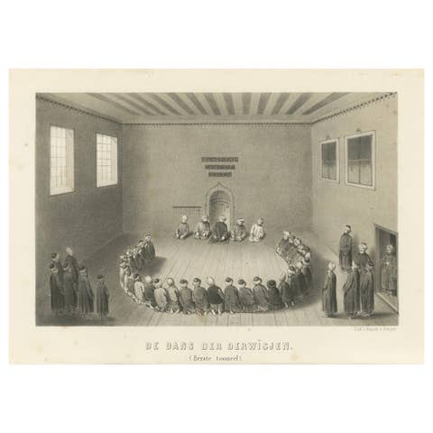 Islamic Ritual Print Dance of the Dervishes Ceremony, 1863 Dutch Lithograph
