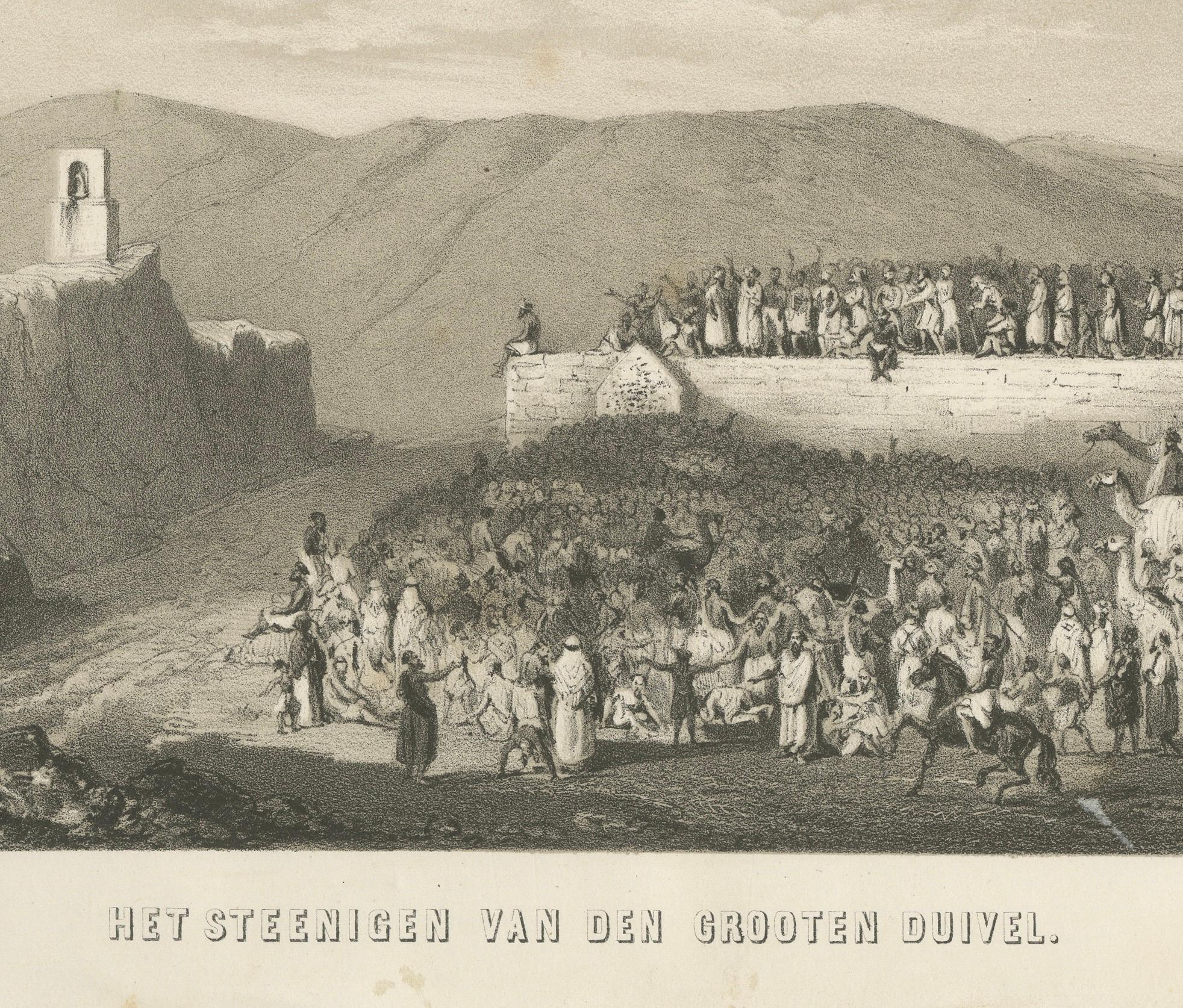 Islamic Ritual Print Stoning of the Great Devil, 1863 Dutch Lithograph Grabado en venta