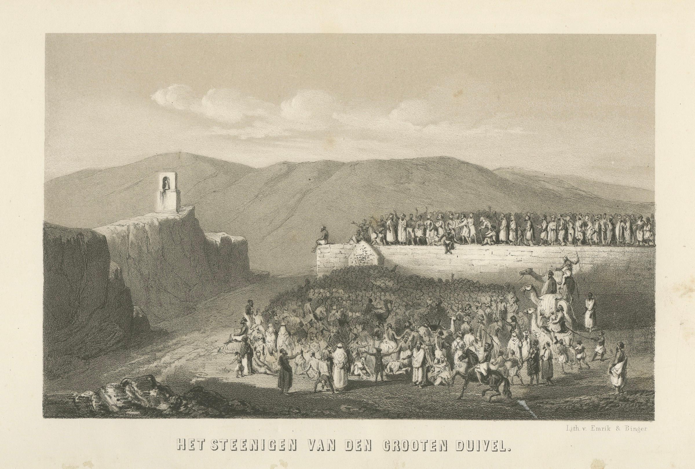 Islamic Ritual Print Stoning of the Great Devil, 1863 Dutch Lithograph Mediados del siglo XIX en venta