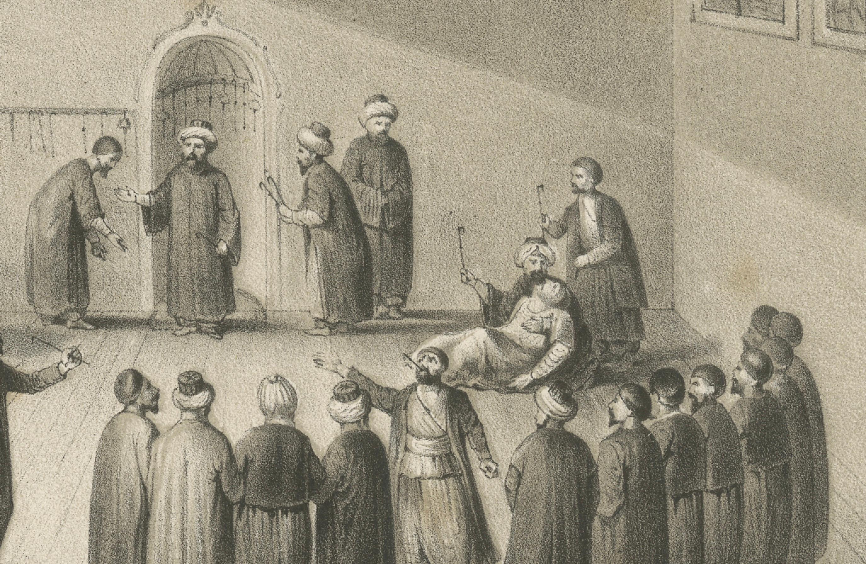 Islamic Ritual Print Whirling Dervishes Ceremony Scene V, 1863 Dutch Lithograph en Bueno estado para la venta en Langweer, NL