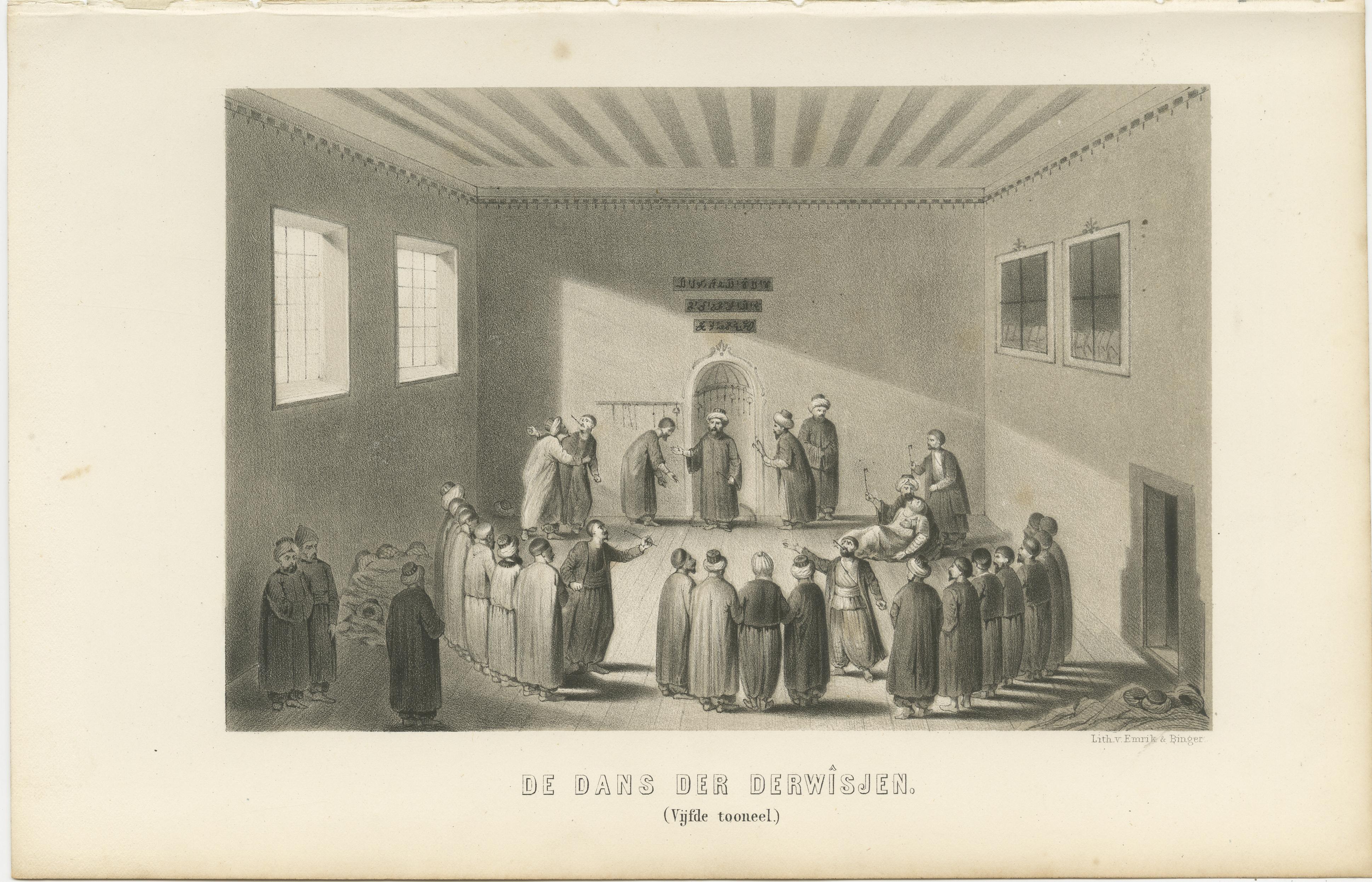 Islamic Ritual Print Whirling Dervishes Ceremony Scene V, 1863 Dutch Lithograph en venta 1