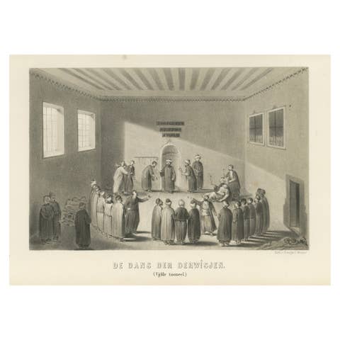 Islamic Ritual Print Whirling Dervishes Ceremony Scene V, 1863 Dutch Lithograph