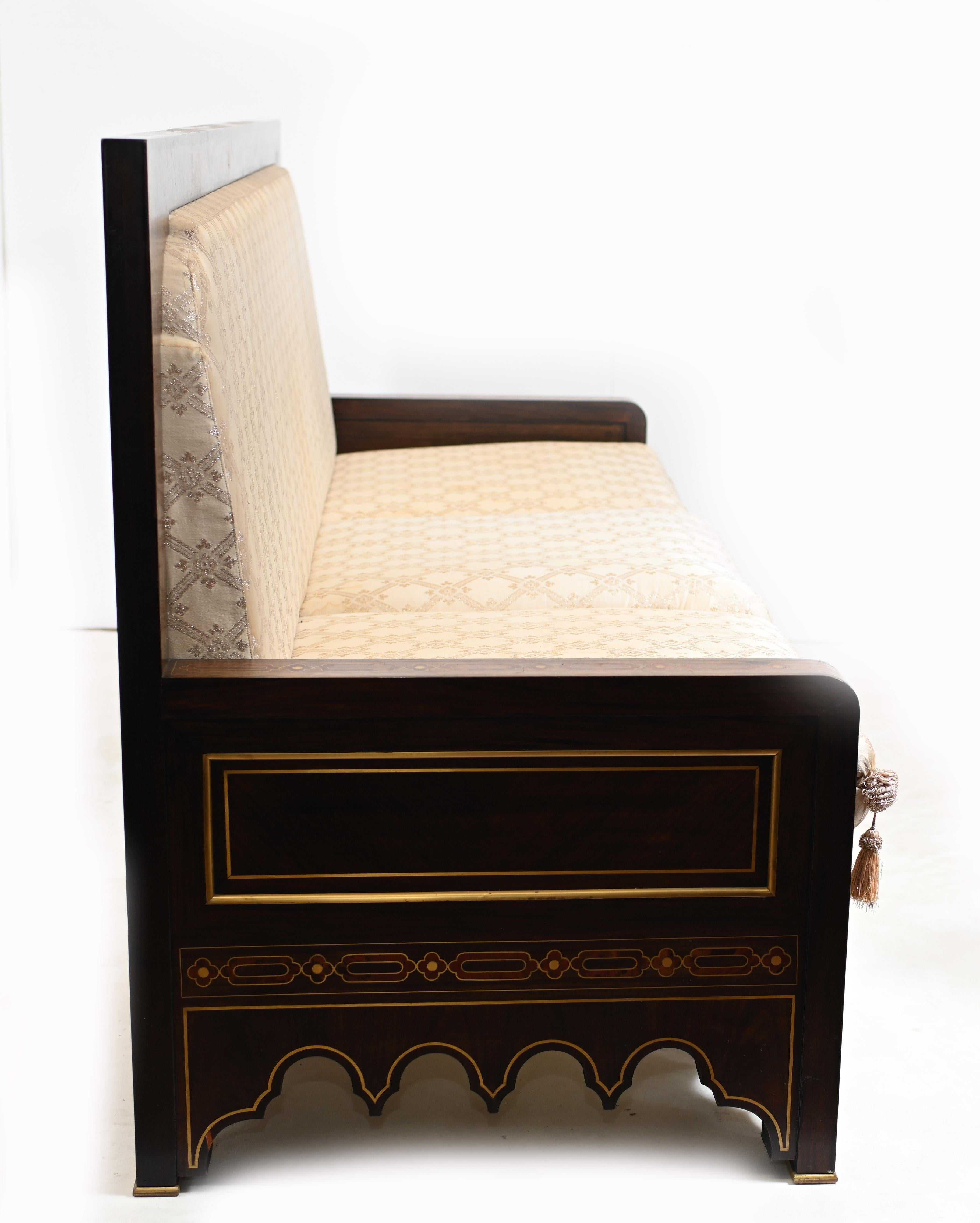 Islamic Settee and Arm Chair Suite Boulle Inlay Couch In Good Condition In Potters Bar, GB