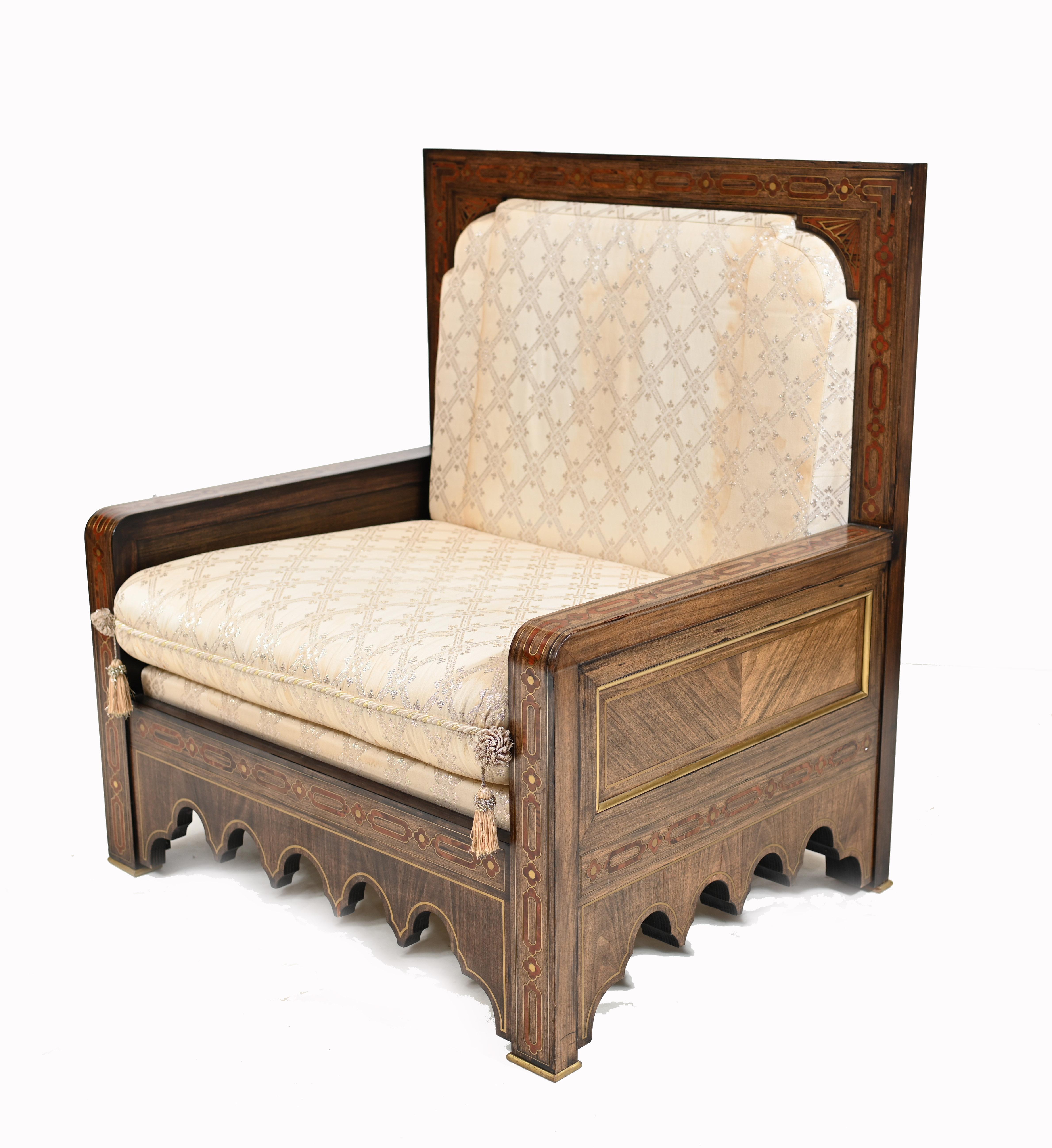 Wood Islamic Settee and Arm Chair Suite Boulle Inlay Couch