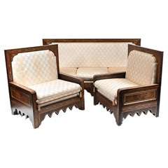 Antique  Islamic Settee and Arm Chair Suite Boulle Inlay Couch