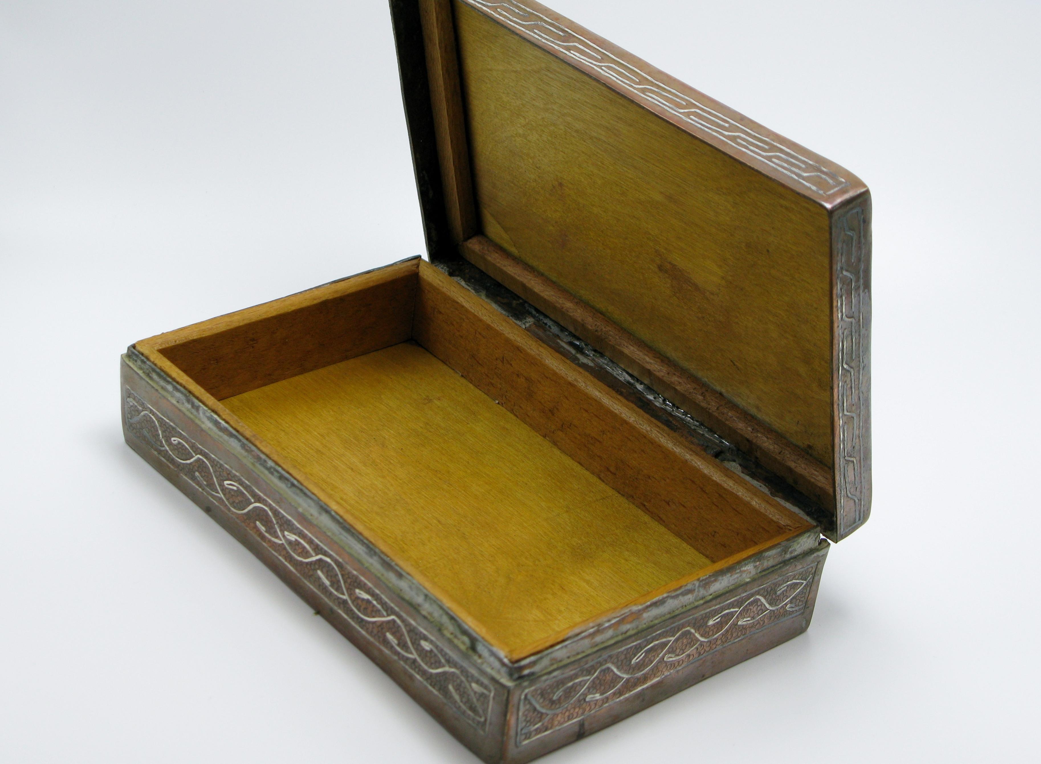 Islamic Silver Calligraphy Inlay Copper Jewelry Box 1