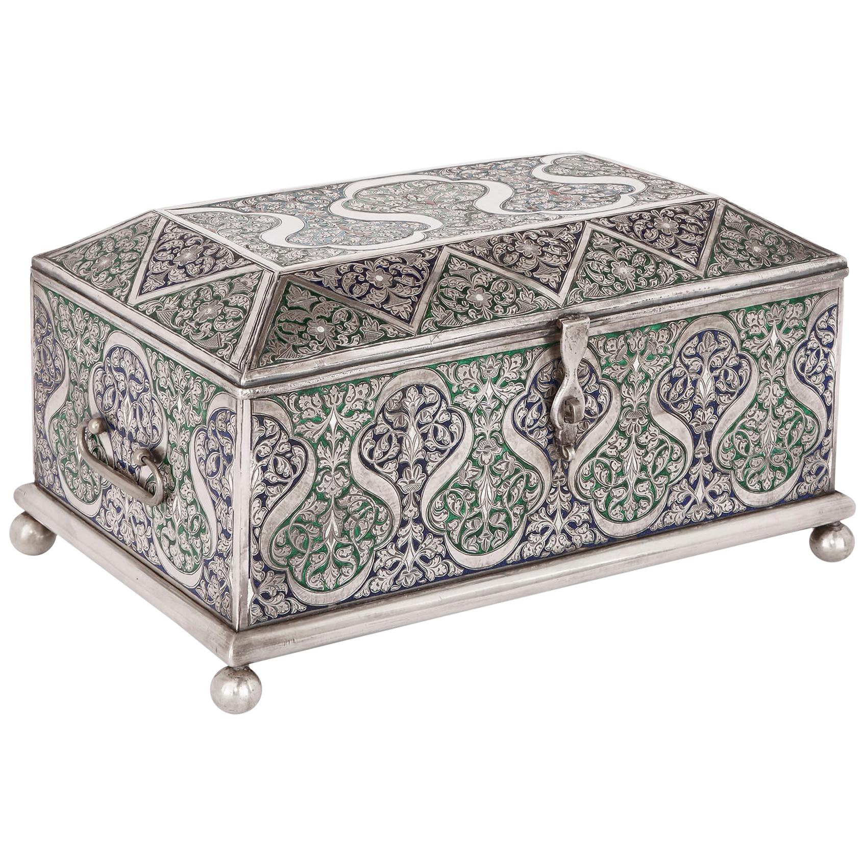 Islamic Style Silver and Enamel Jewelry Box