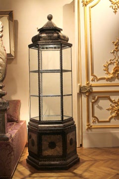 Islamic Style Silvered Metal and Glass Illuminated Display Cabinet with Shelves