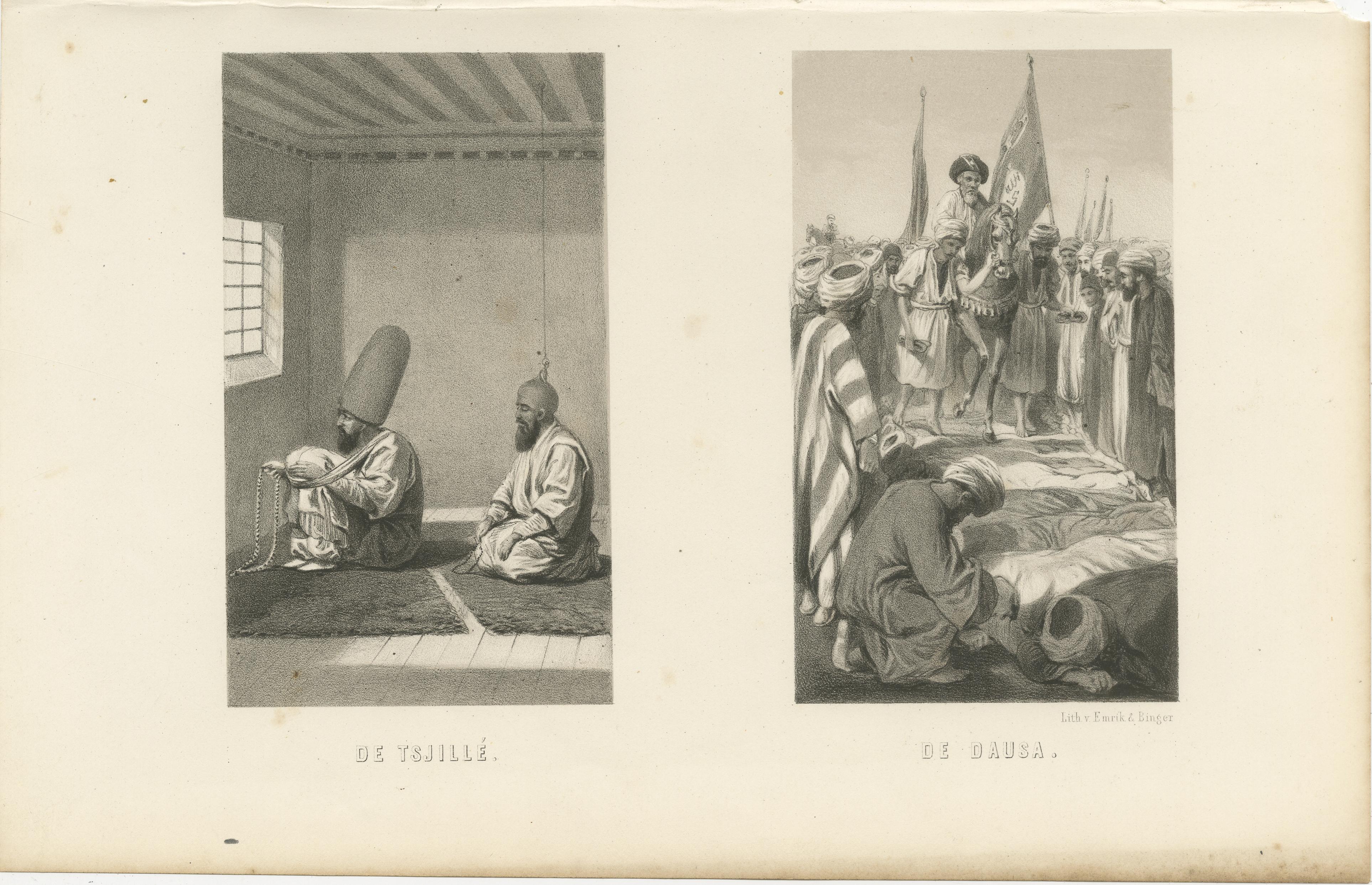 Islamic Sufi Ritual Print The Tschillé and the Dausa, 1863 Dutch Lithograph en venta 1