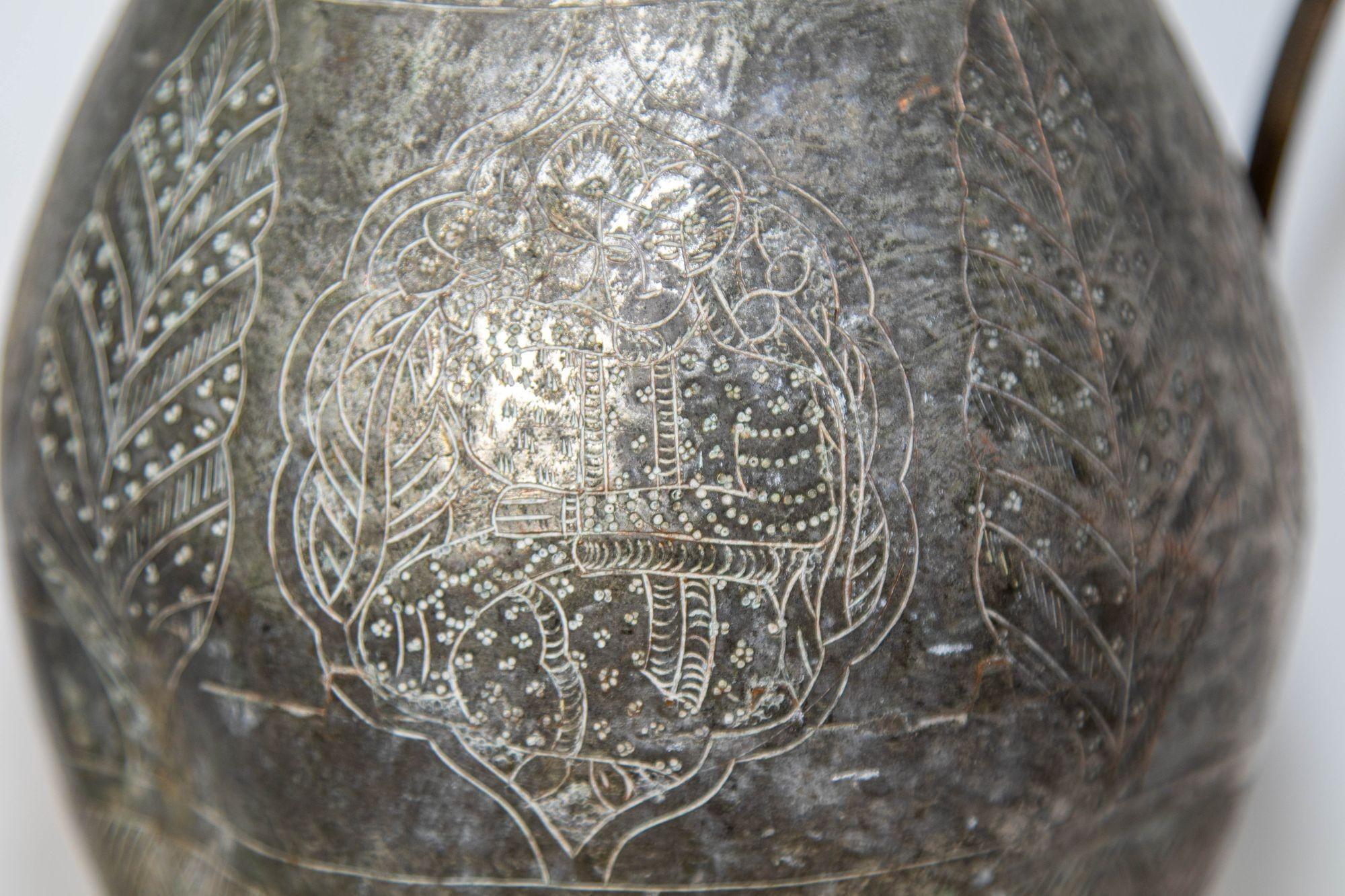 Islamic Tinned Copper Pitcher Middle Eastern Persian Antique 19th Century Ewer For Sale 9