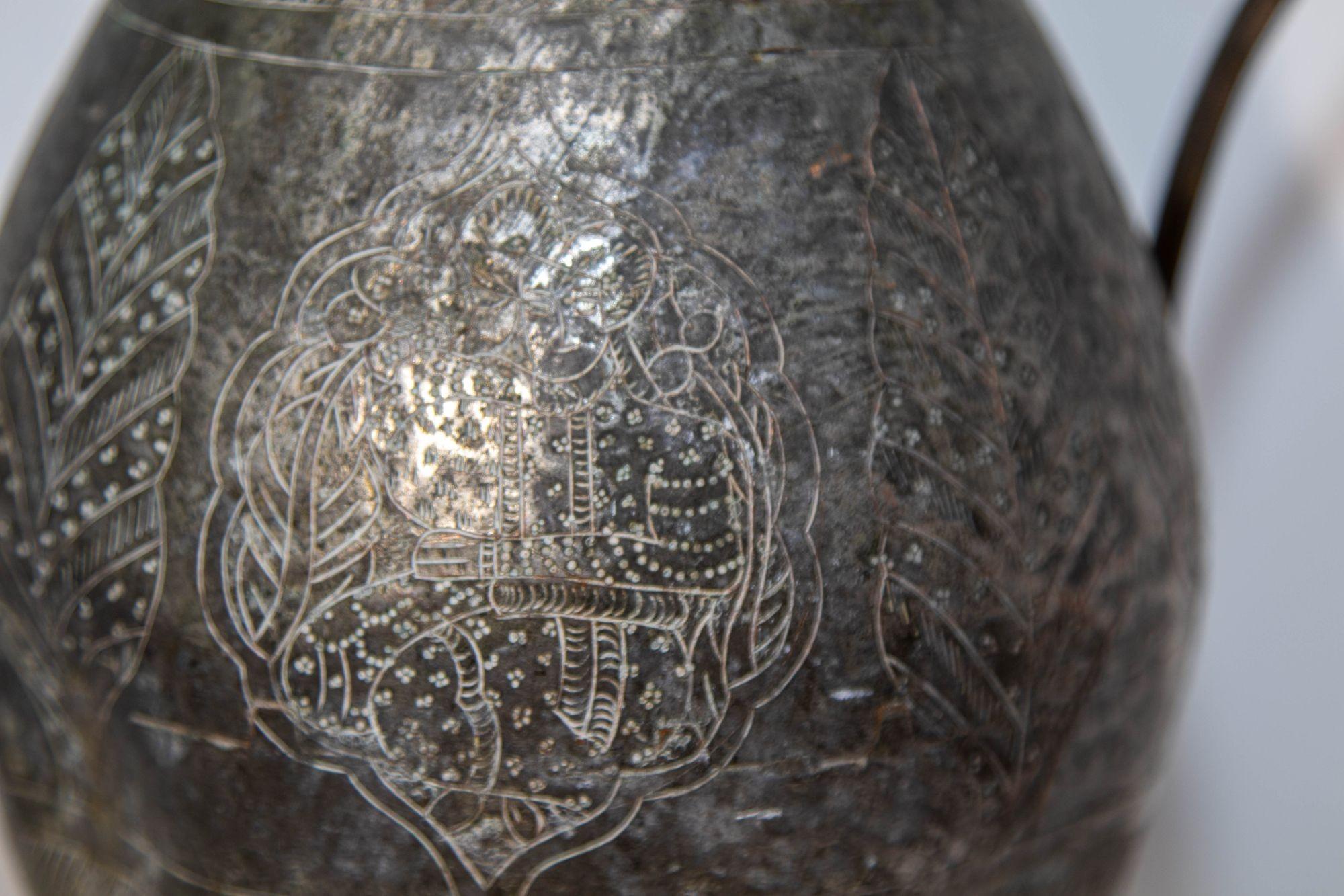 Islamic Tinned Copper Pitcher Middle Eastern Persian Antique 19th Century Ewer For Sale 10