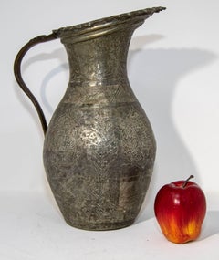 Islamic Tinned Copper Pitcher Middle Eastern Persian Antique 19th Century Ewer