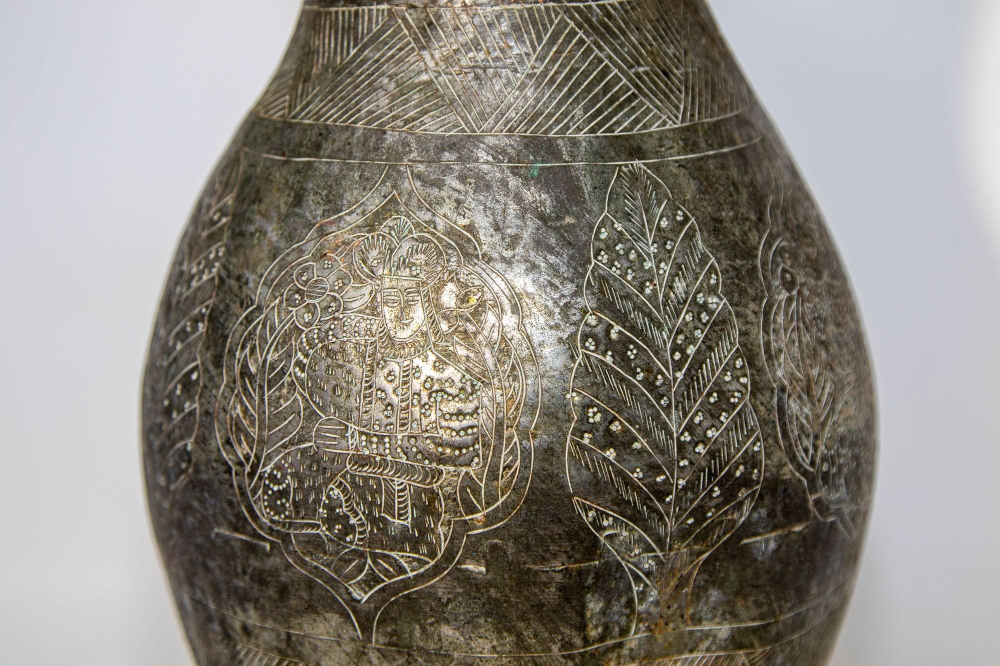 Islamic Tinned Copper Pitcher Middle Eastern Persian Antique 19th Century Ewer For Sale 1