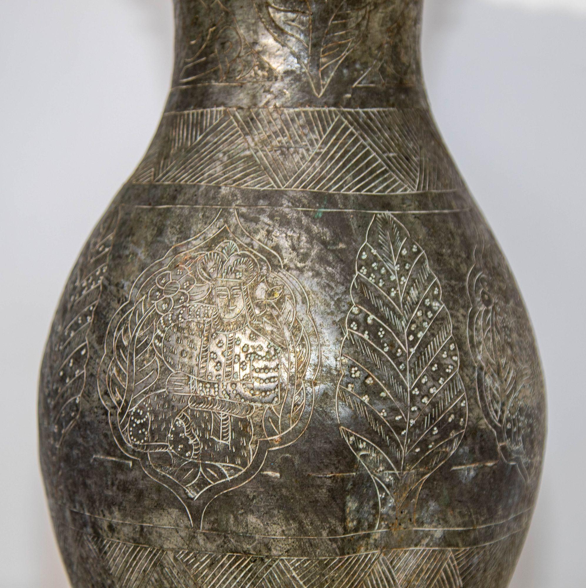 Islamic Tinned Copper Pitcher Middle Eastern Persian Antique 19th Century Ewer For Sale 2