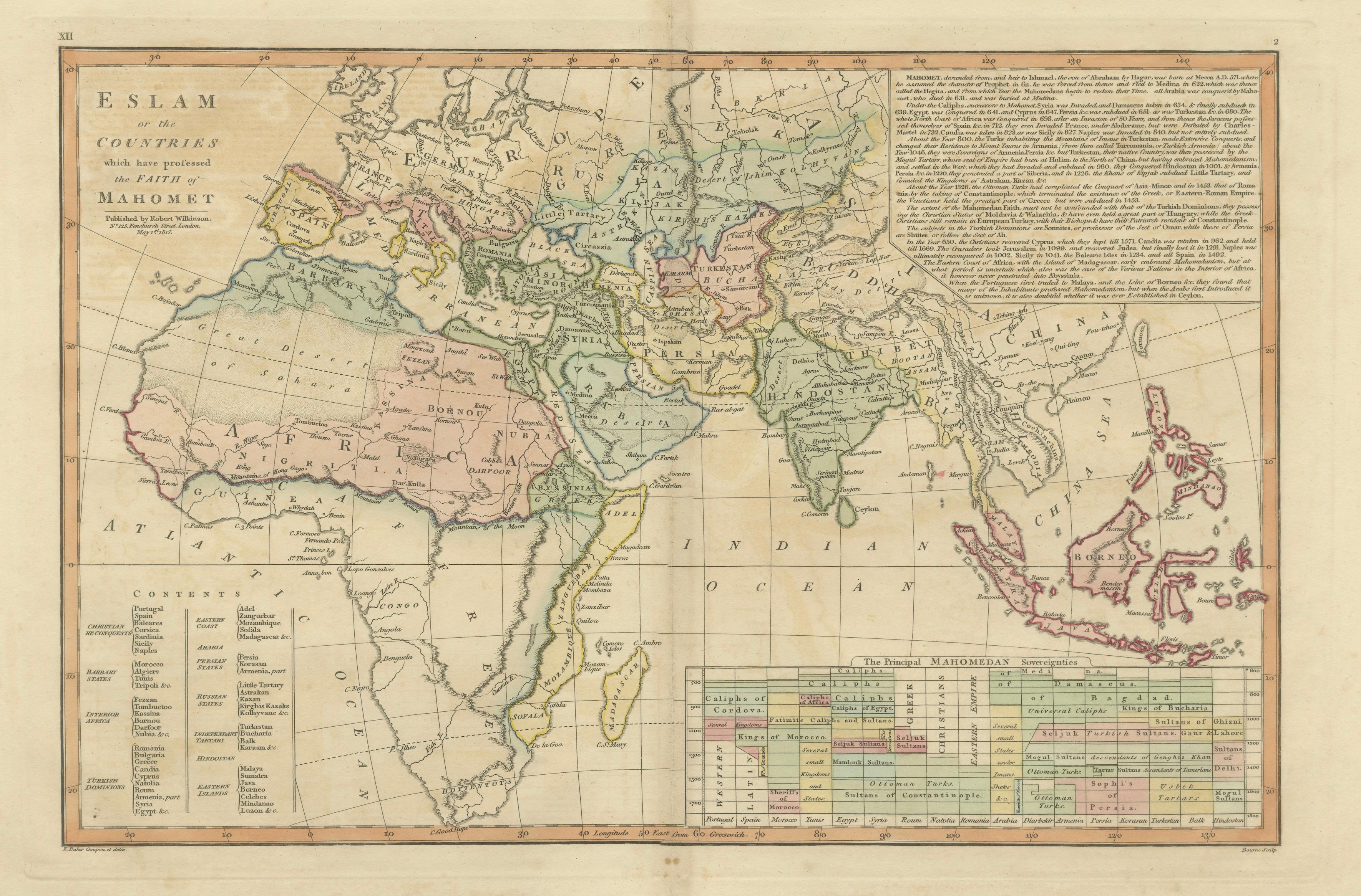 Islamic World Map with Africa, Middle East, India, Indies, Wilkinson 1817