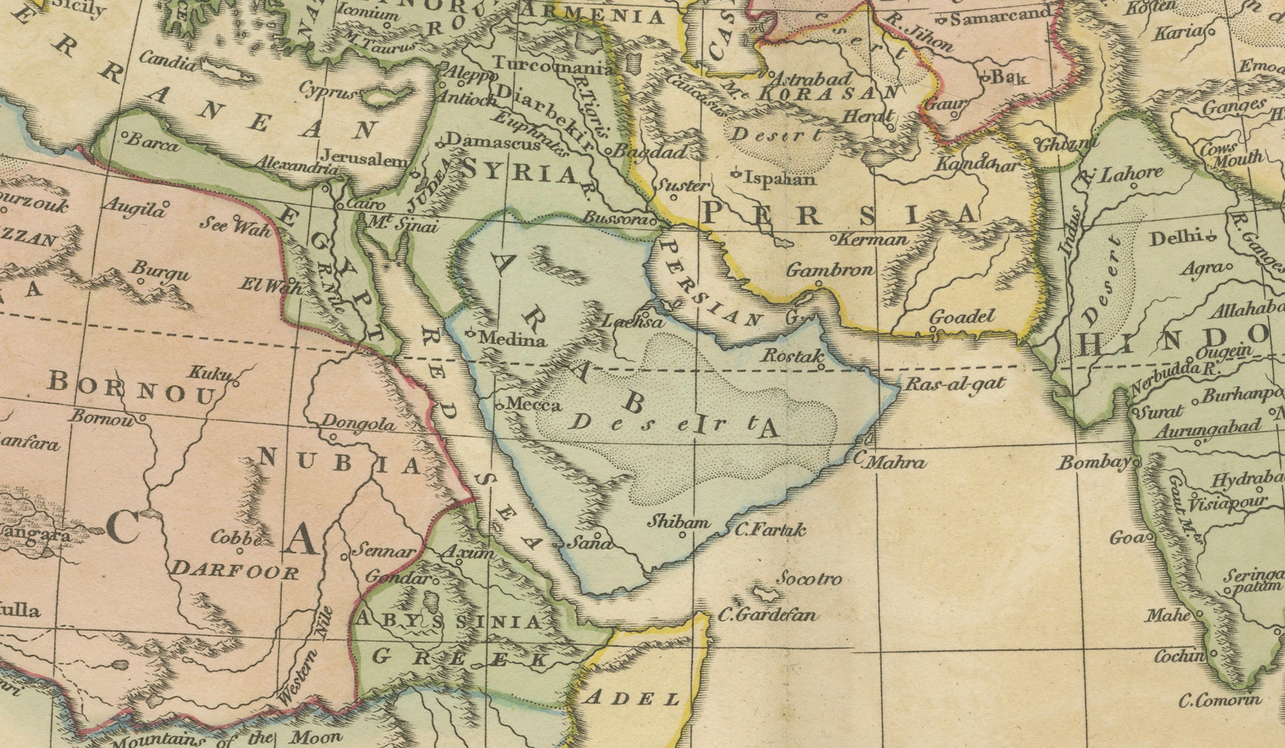 Islamic World Map with Africa, Middle East, India, Indies, Wilkinson 1817