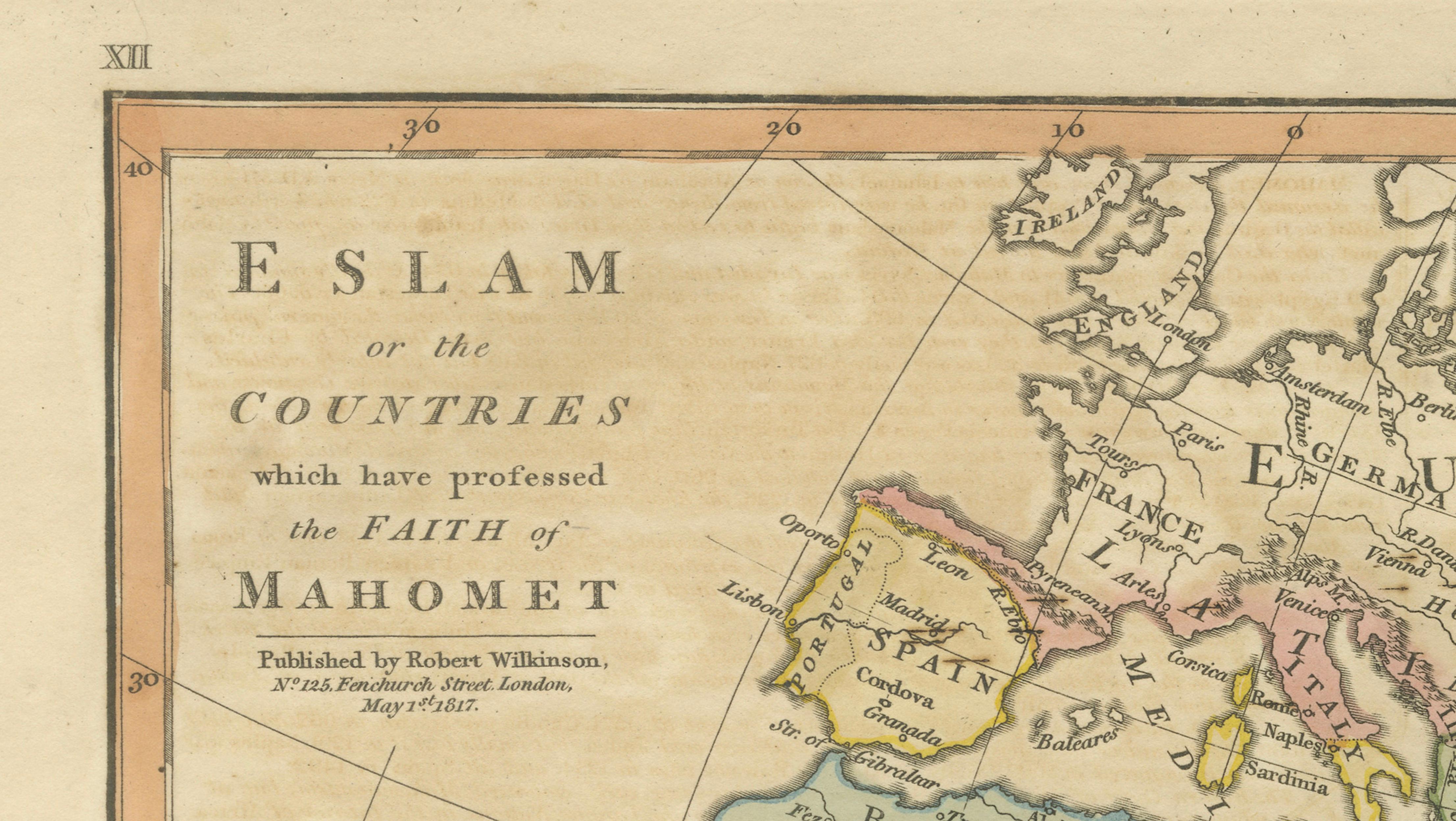 Islamic World Map with Africa, Middle East, India, Indies, Wilkinson 1817