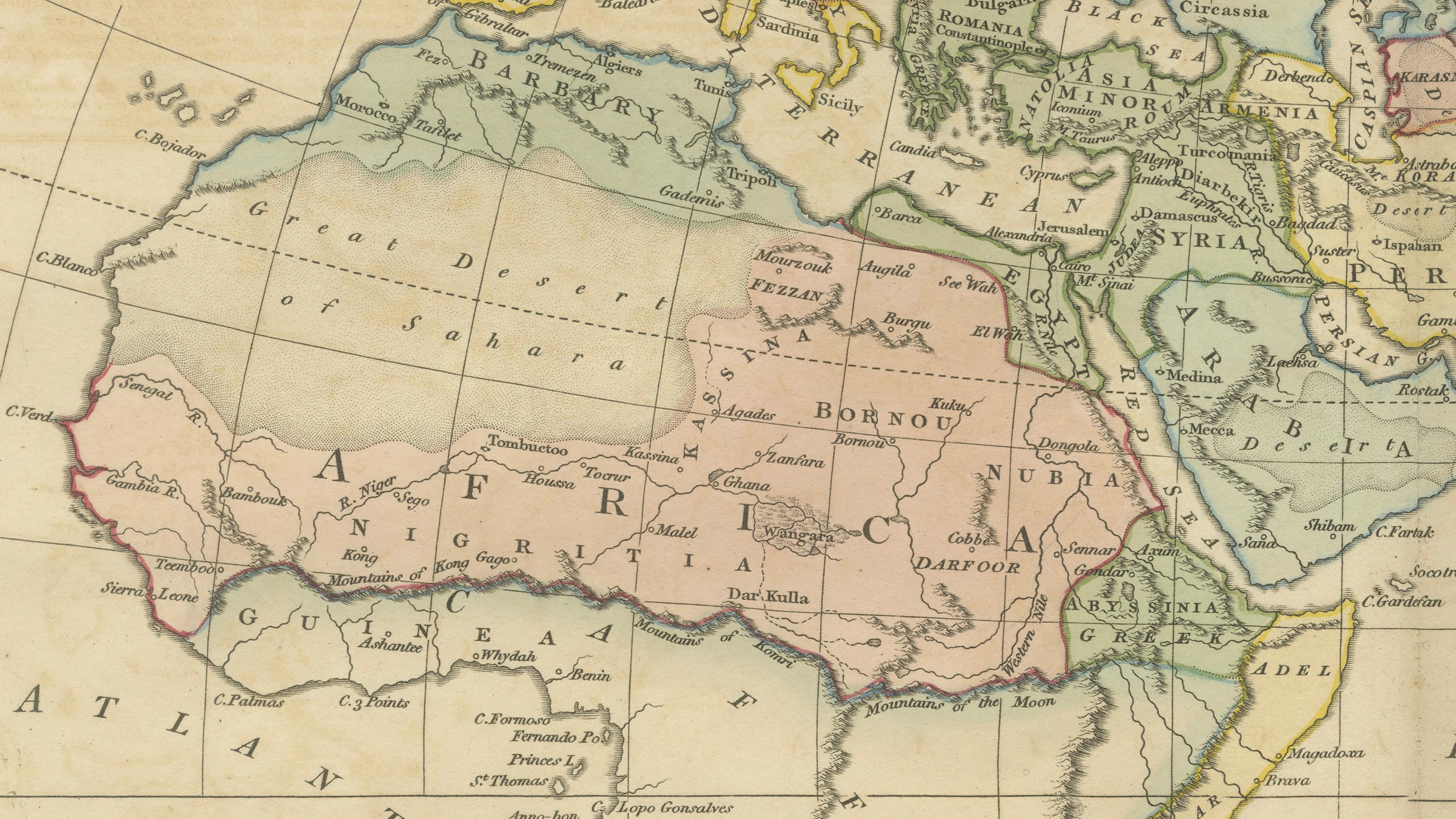 Islamic World Map with Africa, Middle East, India, Indies, Wilkinson 1817