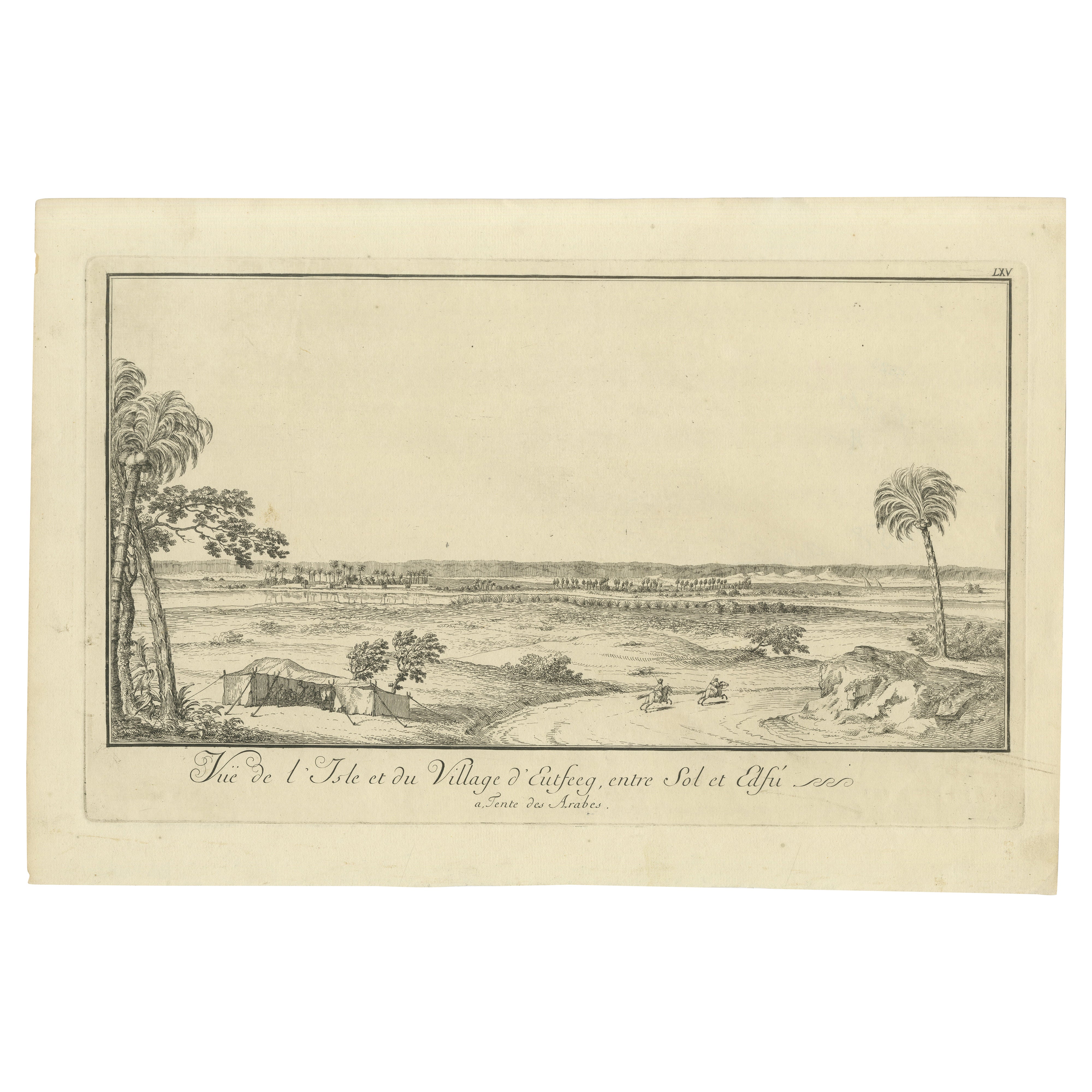 Isola e villaggio di Cufeeq tra Sol e Cafi - Incisione egiziana, 1755 ca. in vendita