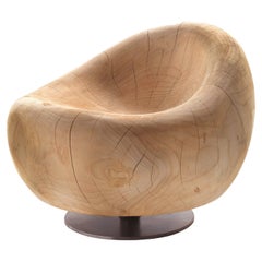 Fauteuil Island en bois de cèdre sur base laquée en fer pivotant