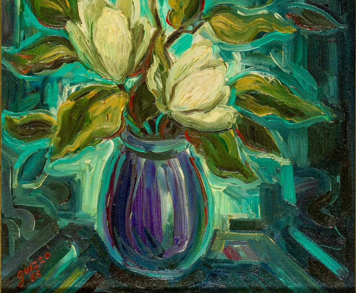 Nature morte italienne signée des années 1960 avec des fleurs - Painting de Island Guizzo
