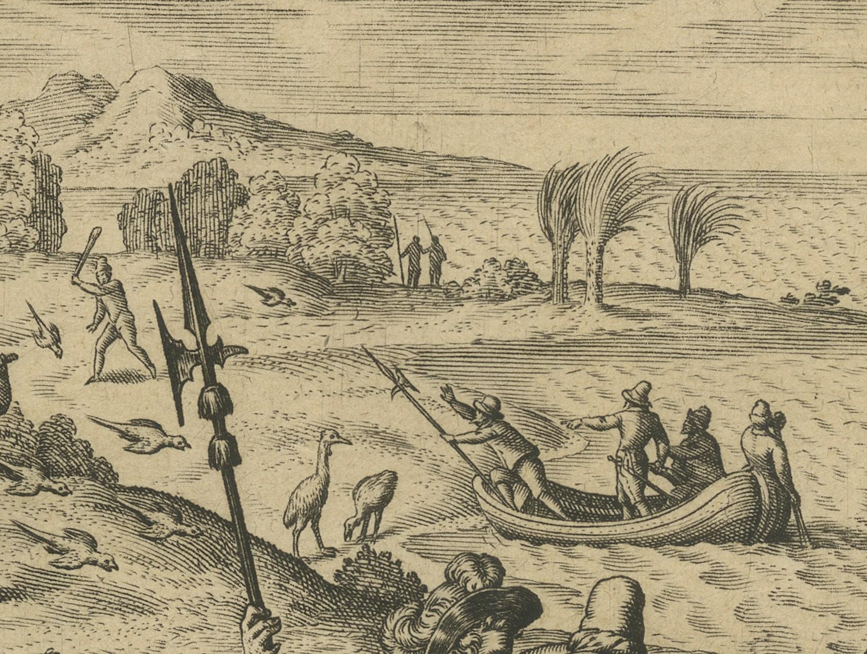 Papier L'île des géants : La gravure de Bry des merveilles de Mauritius, 1601 en vente