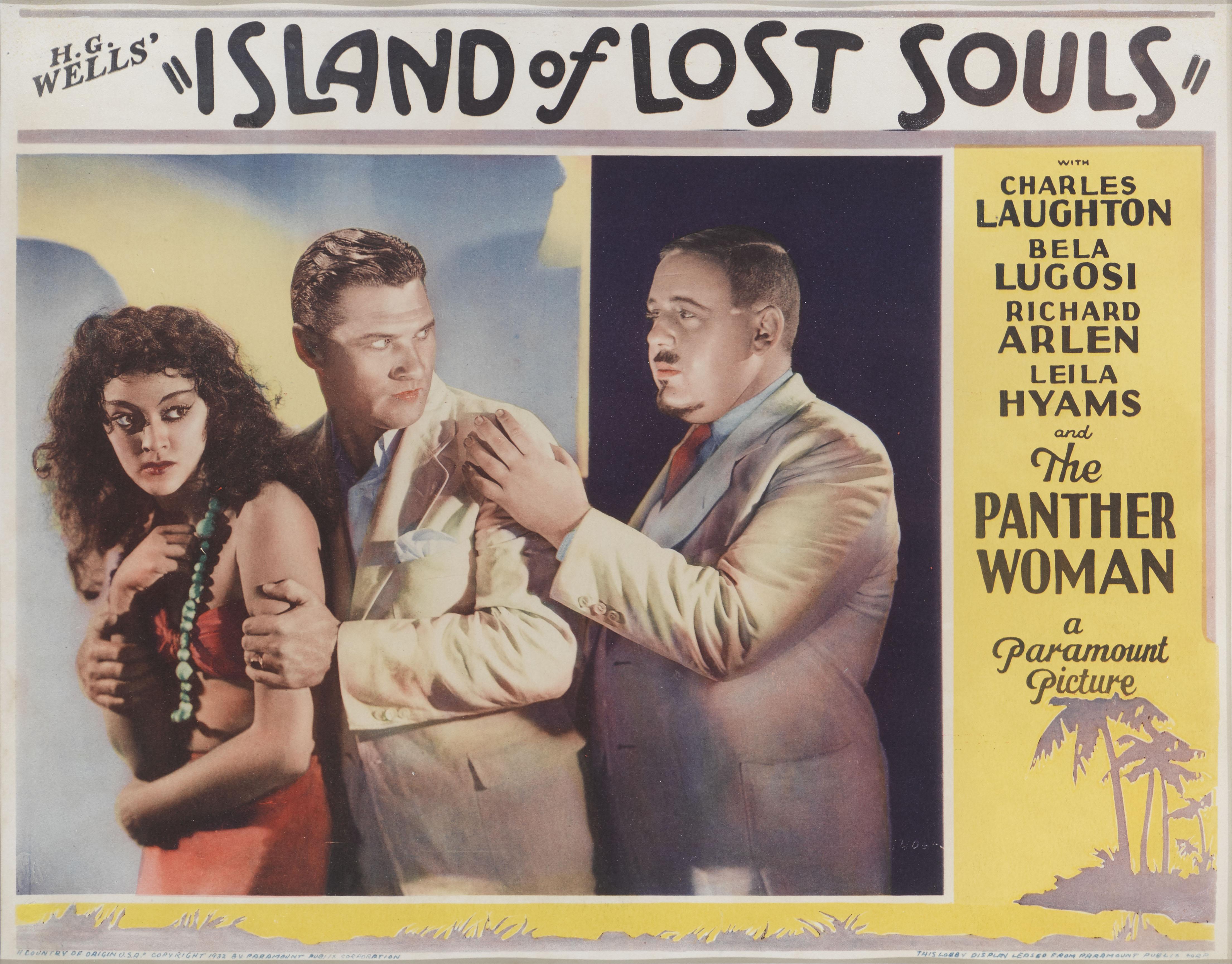 Dies ist eine äußerst seltene und sehr begehrte Original-US-Lobbykarte  für den Horror- und Science-Fiction-Film Island of Lost Souls von 1932.
In diesem Film spielten Charles Laughton, Bela Lugosi und Richard Arlen die Hauptrollen.
Das Werk ist mit